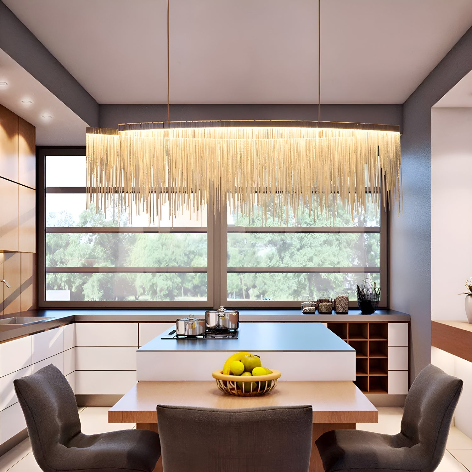 Modern Linear Aluminum Chandelier for Dining room | LumiMuse