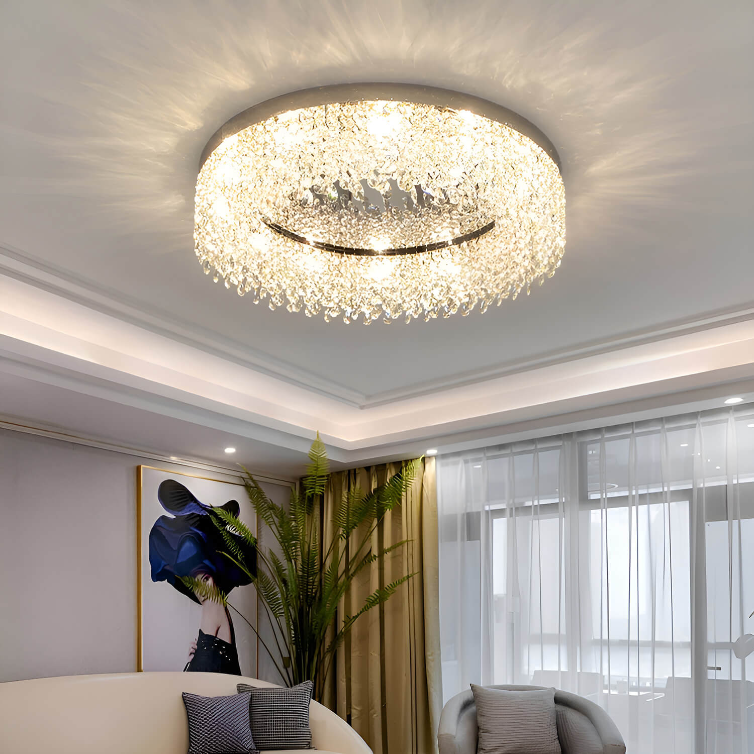 Modern  Crystal Flush Mount Ceiling Light | LumiMuse