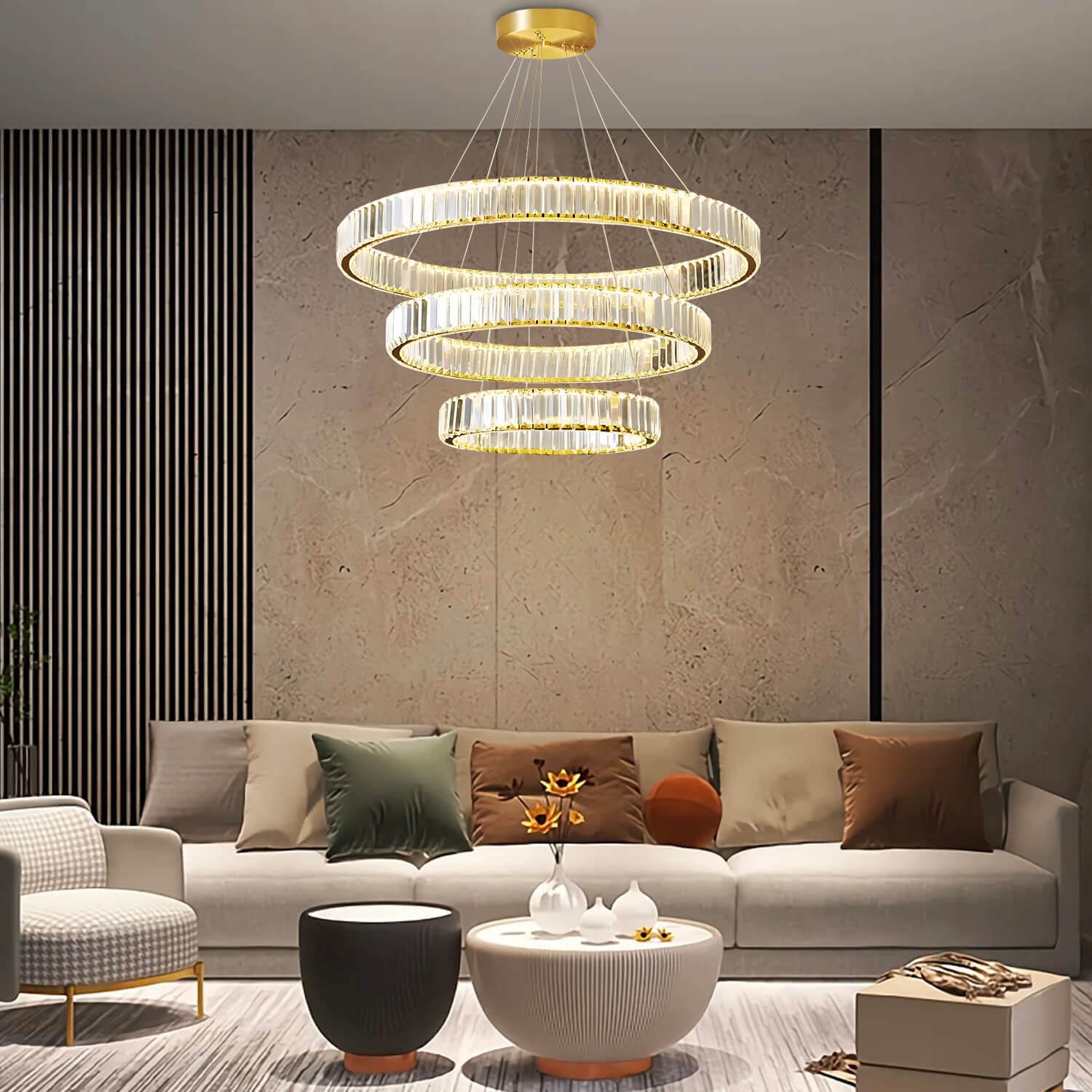 Modern Luxury Crystal Chandelier Elegant Circular Duplex Living Room and Dining Room Lighting | Lumimuse