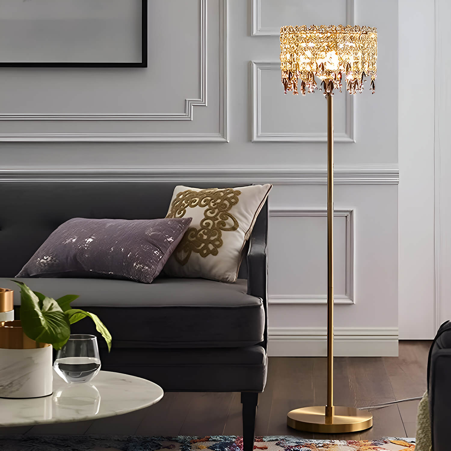 Lumimuse Classic Elegant Crystal Gold Floor Lamp for Living Room