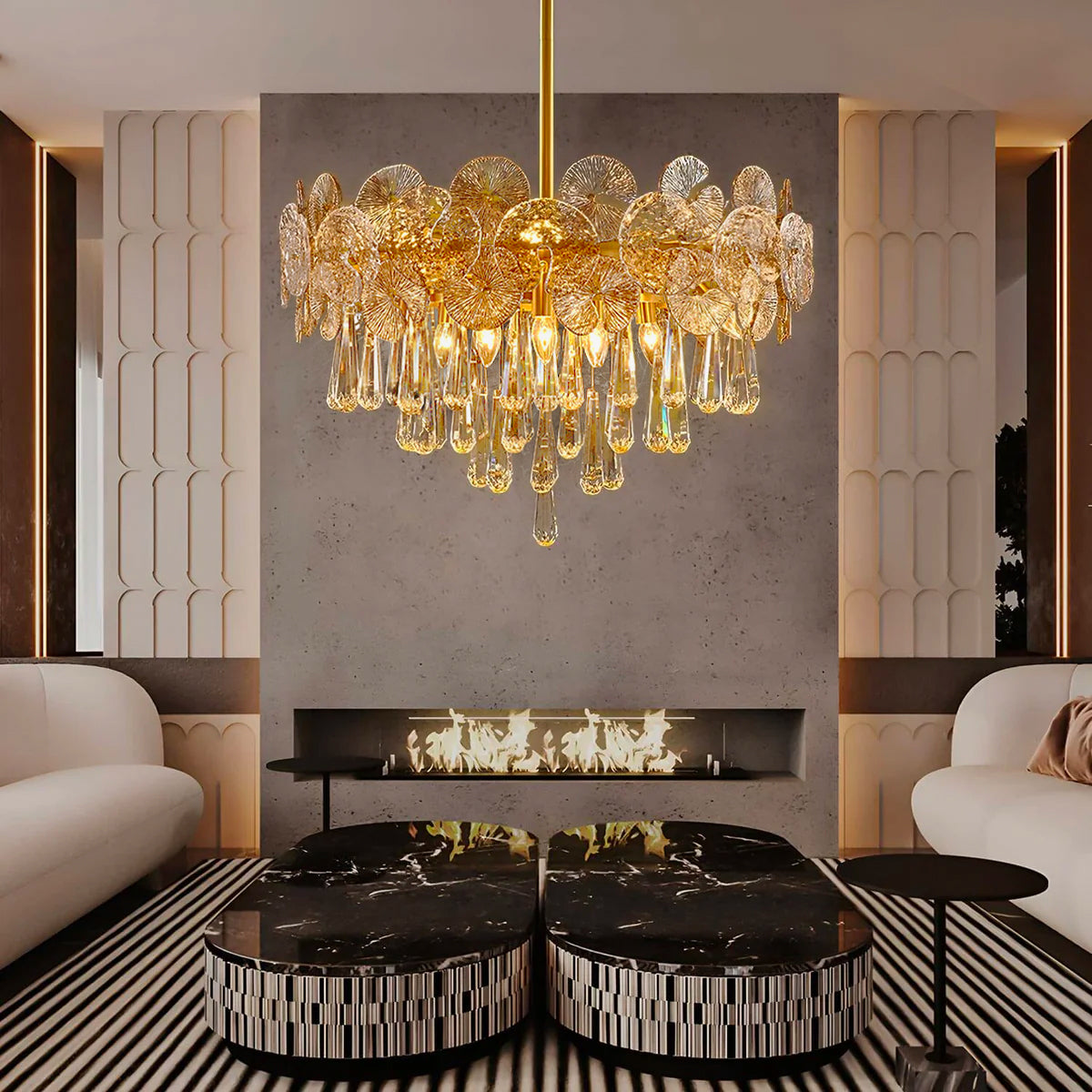 Modern Luxury Gold Glass Chandelier for Living Room | Lumimuse