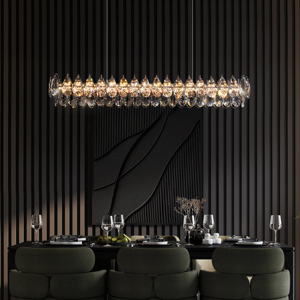 Modern Raindrops Crystal Rectangle Chandelier Living Room | LumiMuse