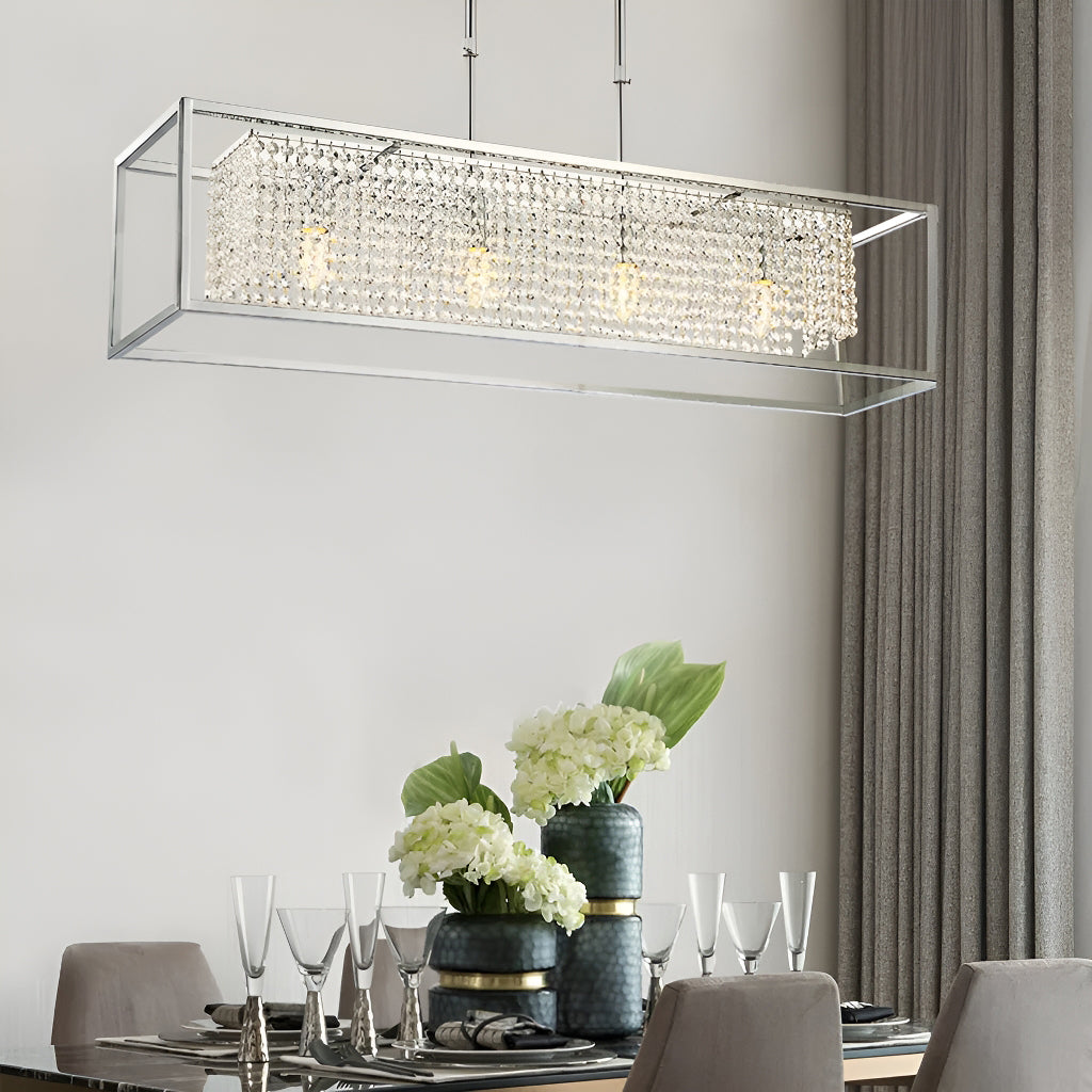 Modern Rectangular Chrome Frame Pendant Light | LumiMuse