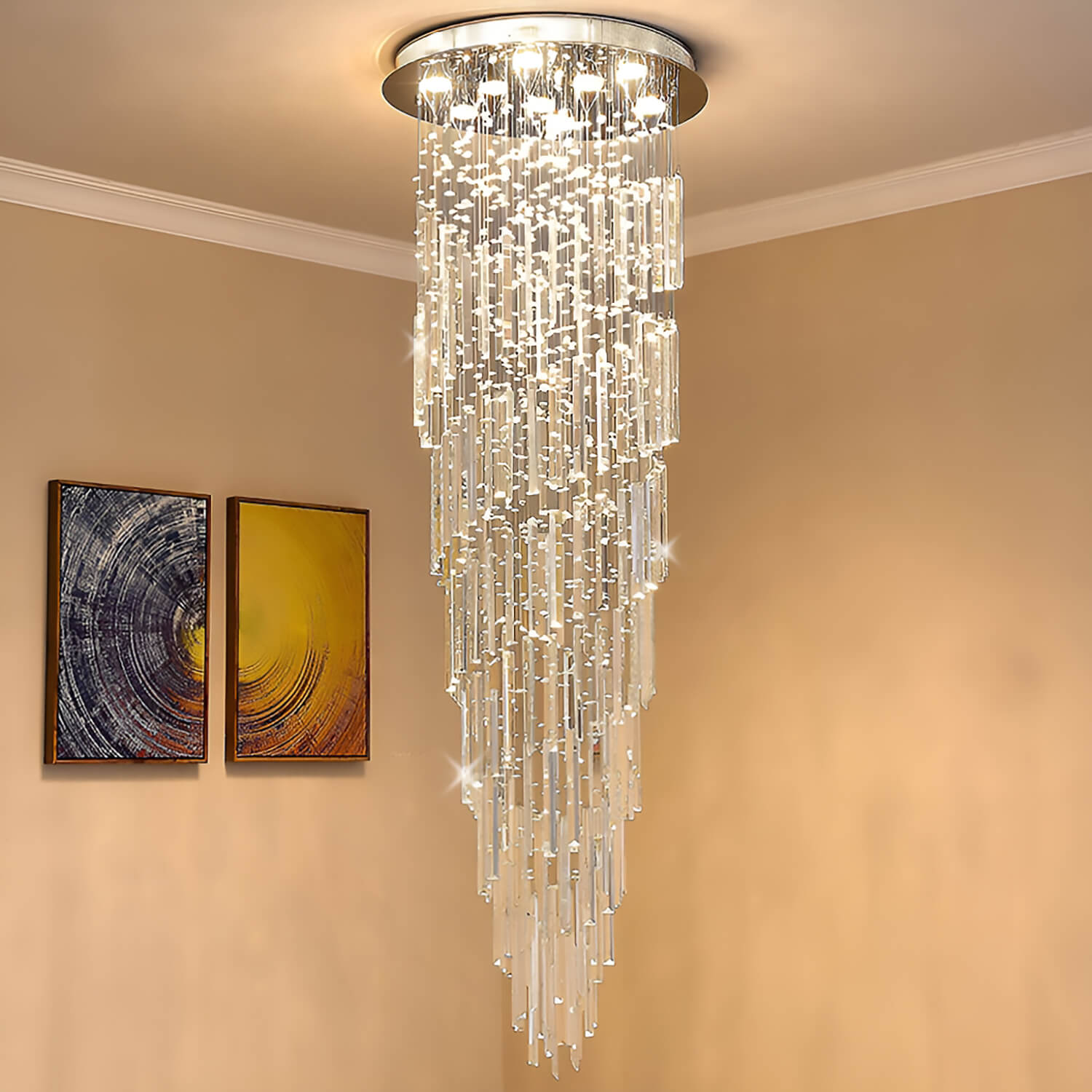 Modern Spiral Crystal Chandelier - Staircase Chandelier | LumiMuse