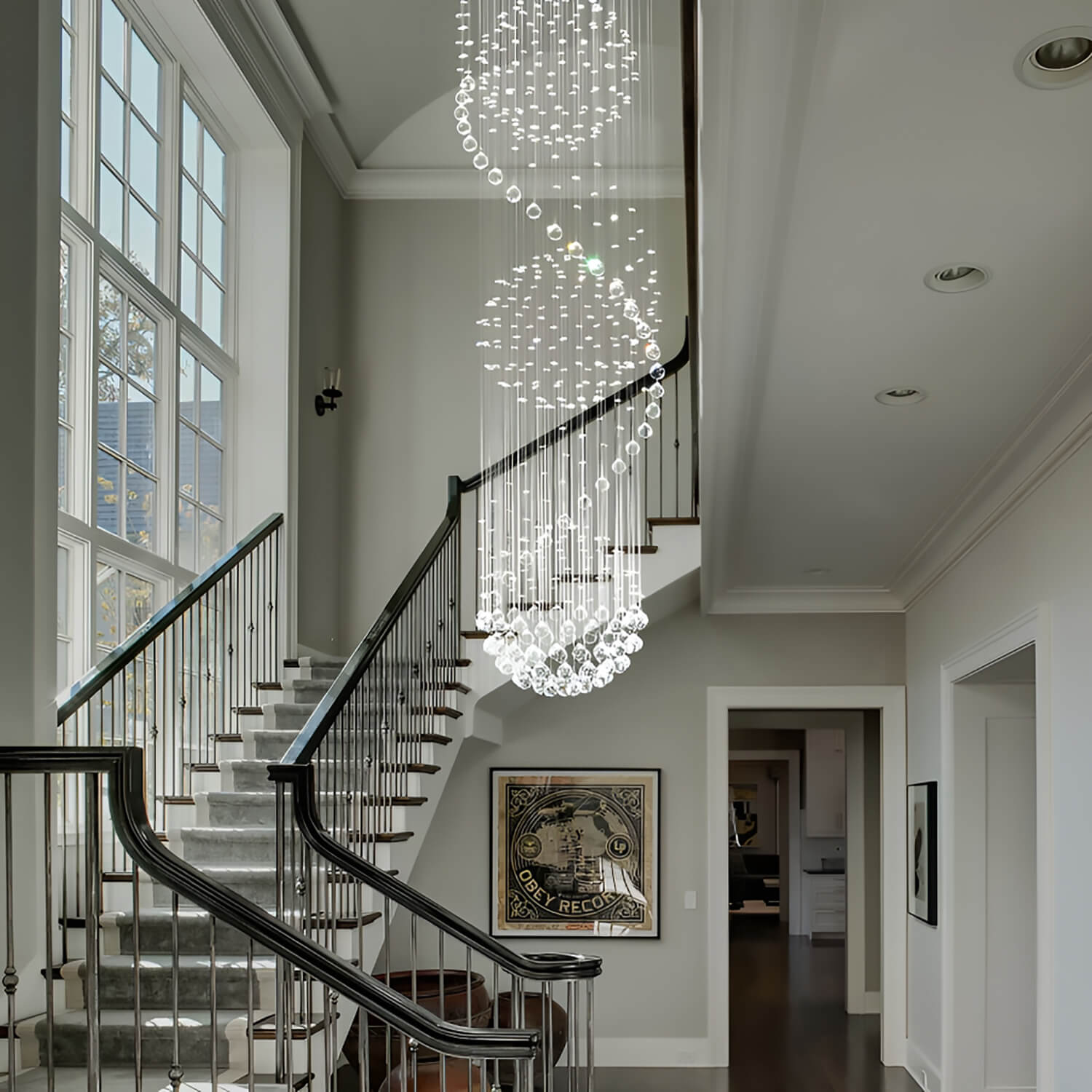 Modern Spiral Three Sphere Raindrop Crystal Chandelier Lighting | LumiMuse