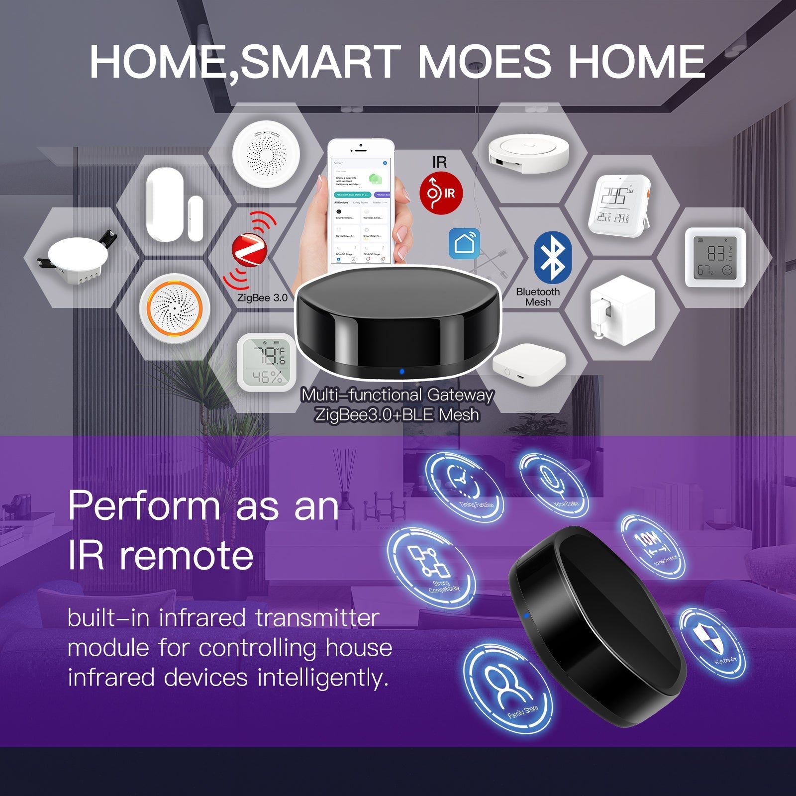 LumiMuse WiFi 2 in 1 Wireless Multi-function  Gateway With 38K IR Remote Controller