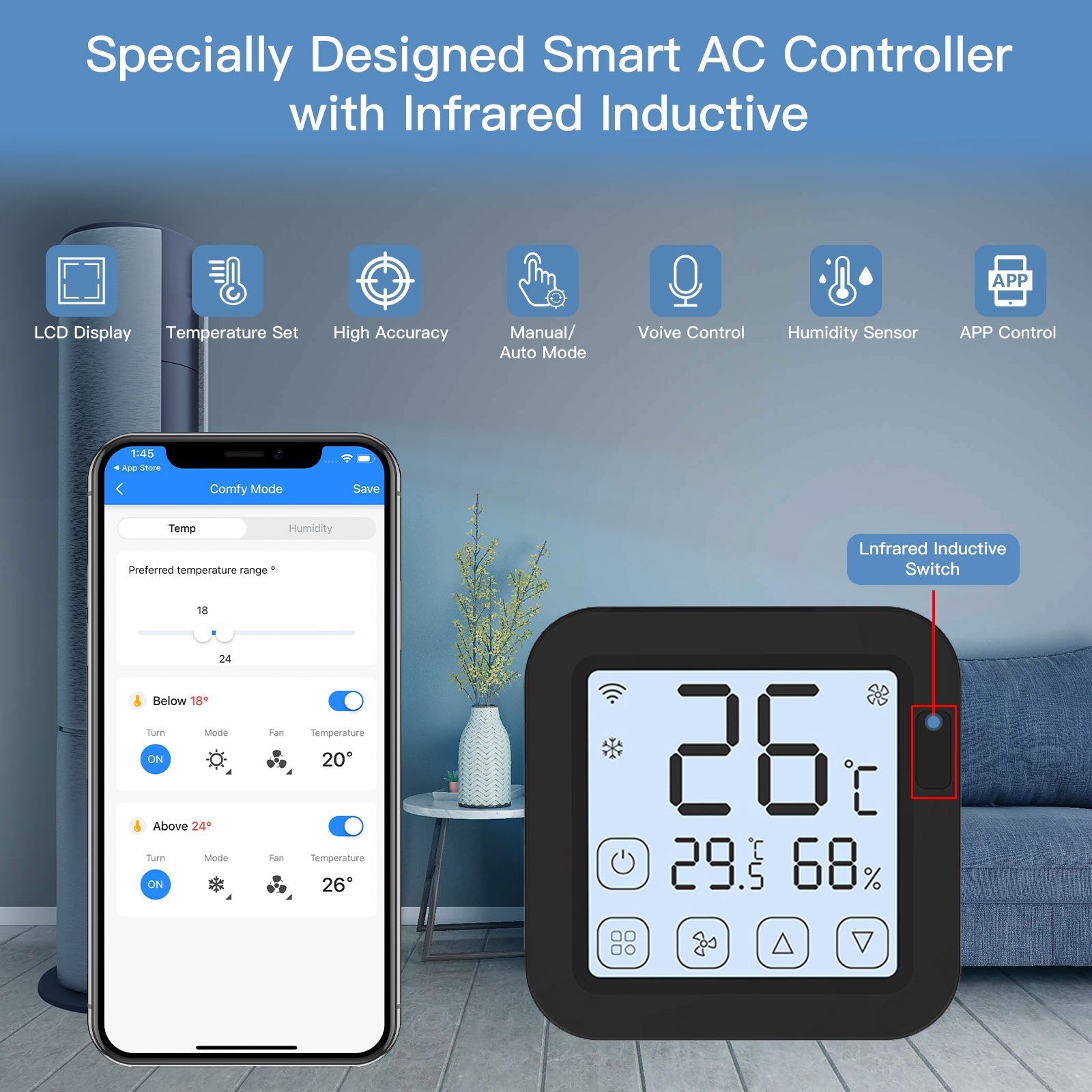 LumiMuse Tuya WiFi Smart IR Thermostat AC Remote Controller Temperature and Humidity Sensor