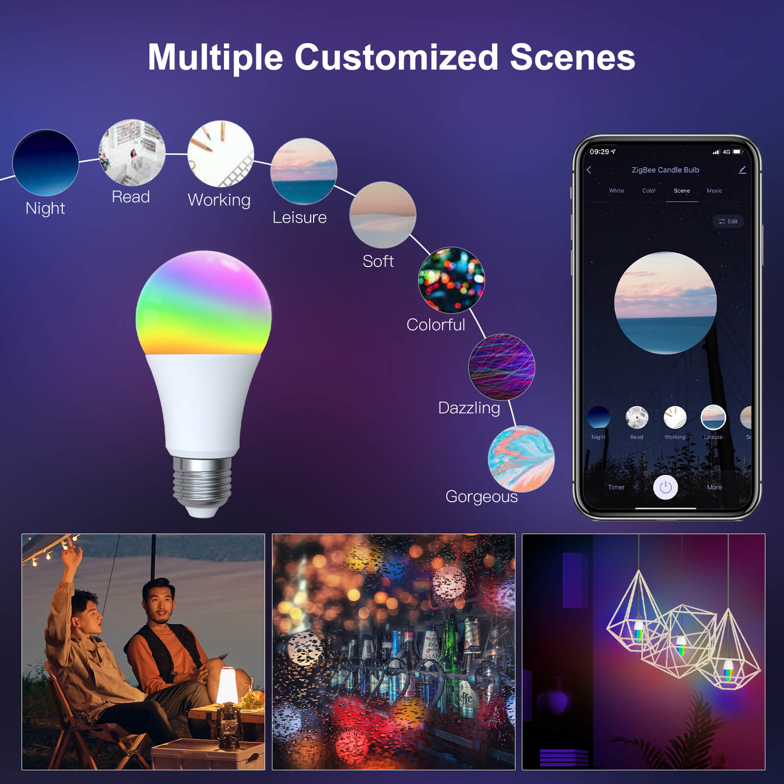 LumiMuse WiFi Smart LED Light Bulb Dimmable Lamp 14W RGB E27 Color Changeable 2700K-6500K