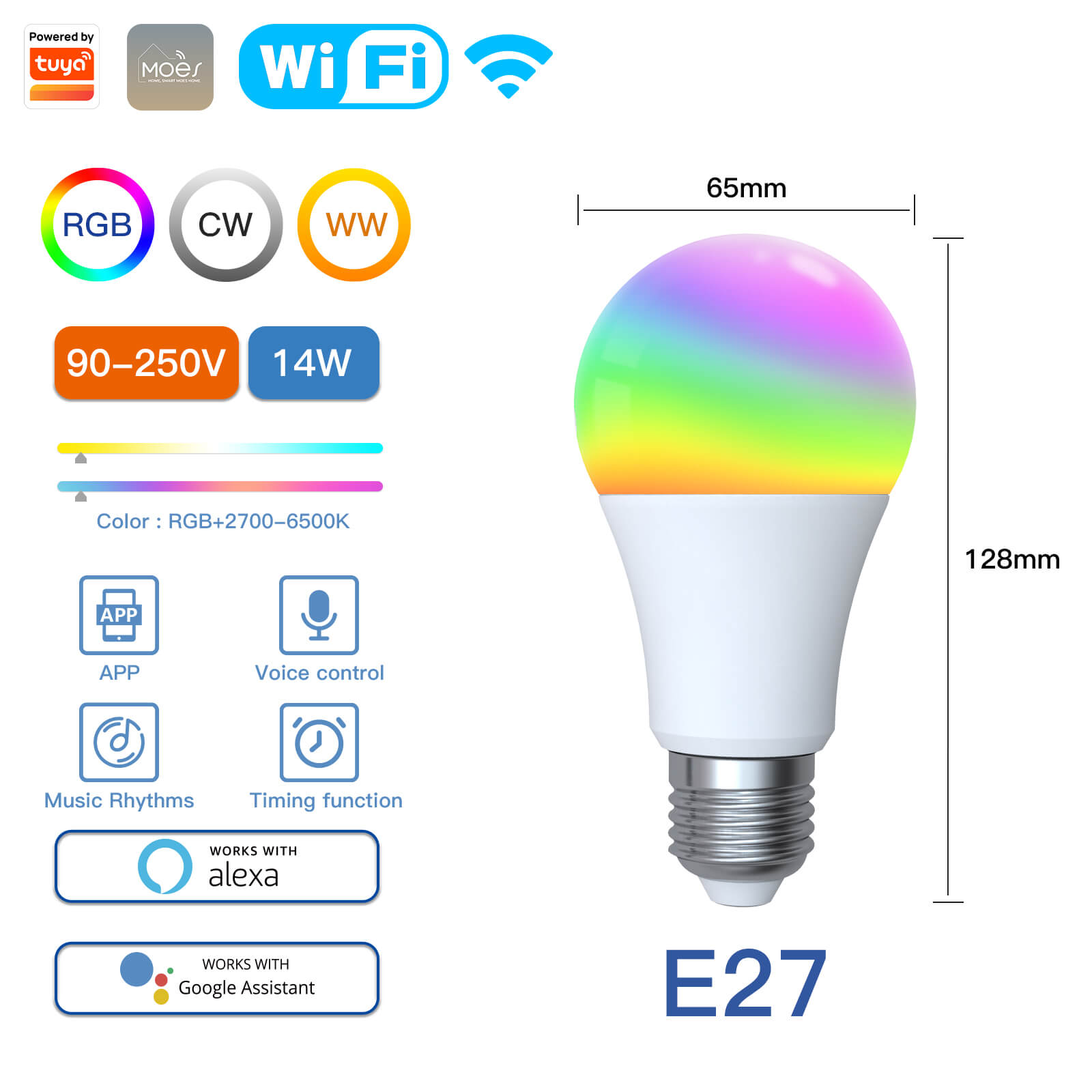 LumiMuse WiFi Smart LED Light Bulb Dimmable Lamp 14W RGB E27 Color Changeable 2700K-6500K