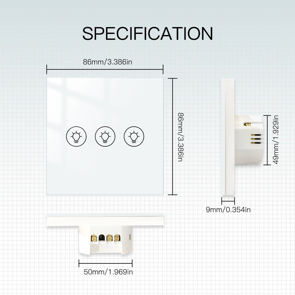 LumiMuse WiFi Smart Light Dimmer Touch Panel Switch 1/2/3 Gang EU Version