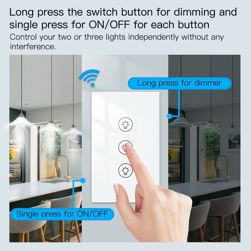 LumiMuse WiFi Dimmer Switch Smart Light Dimmer Touch Panel Switches 1/2/3 Gang US Version