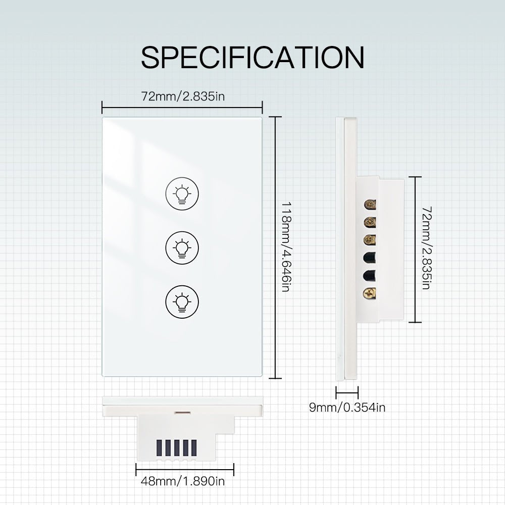 LumiMuse WiFi Dimmer Switch Smart Light Dimmer Touch Panel Switches 1/2/3 Gang US Version