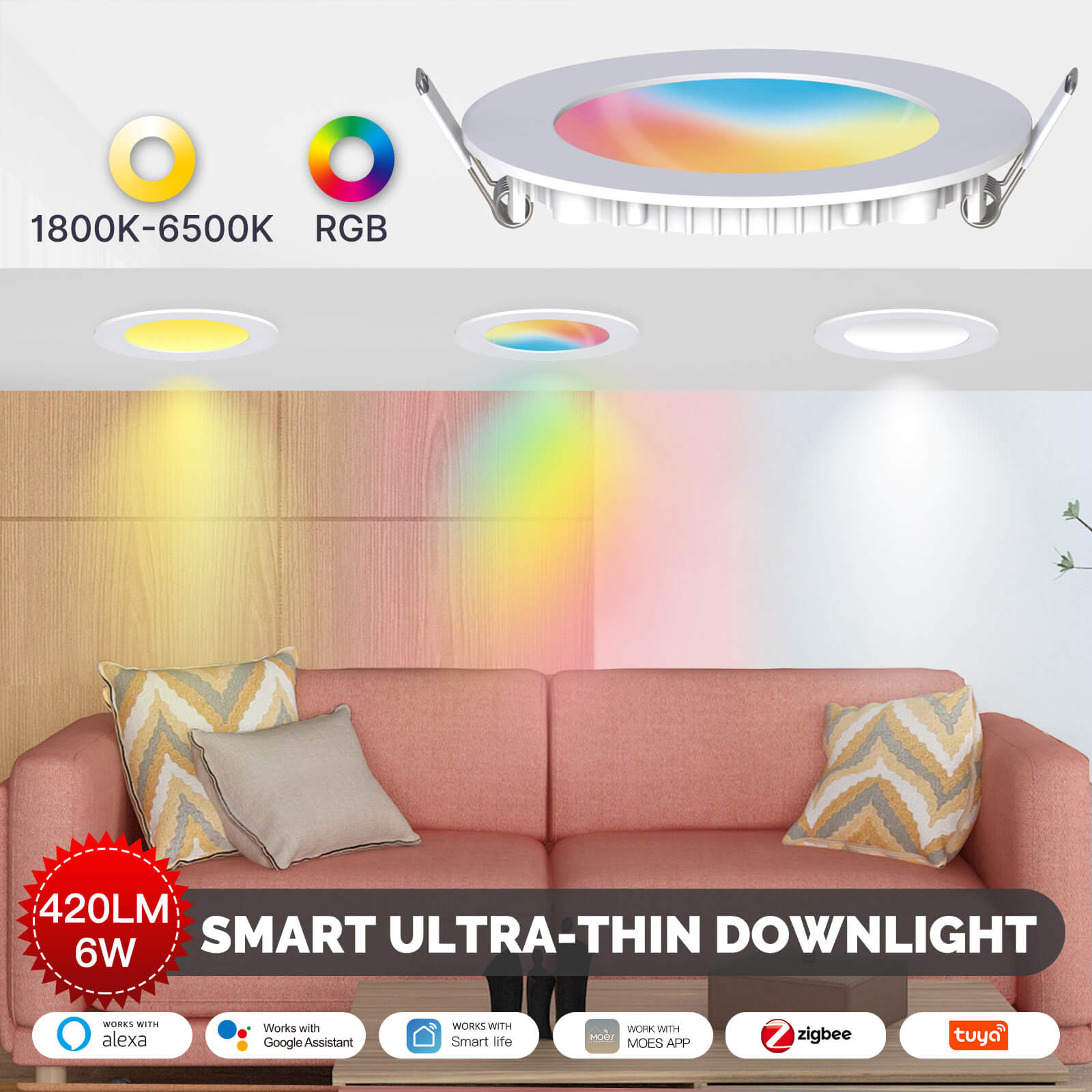 LumiMuse ZigBee Downlight Tuya Dimming Spot lamp 6W RGB Change Warm Cool light