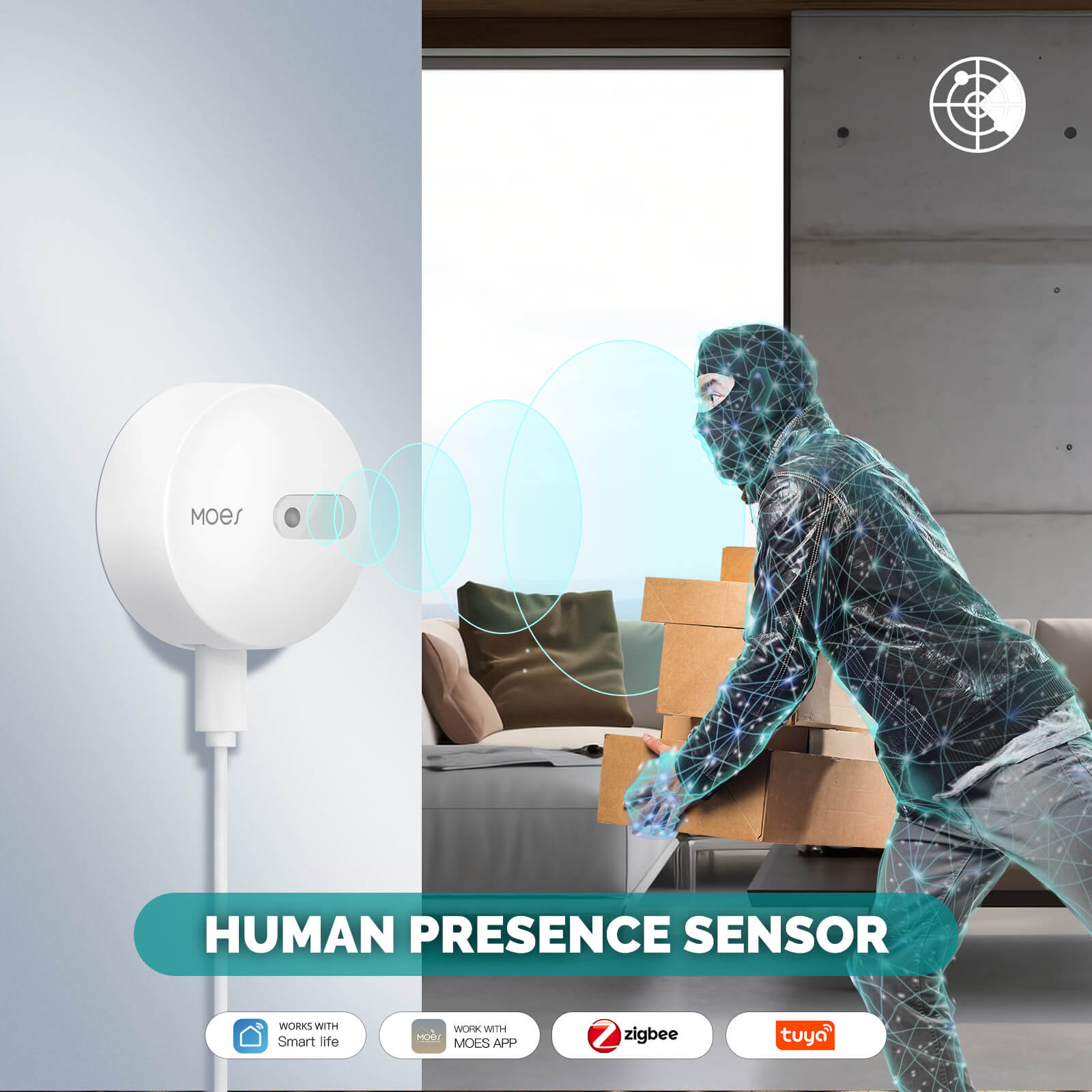 LumiMuse ZigBee Human Presence Sensor Detector Radar Wave Detection Sensor for Home Security