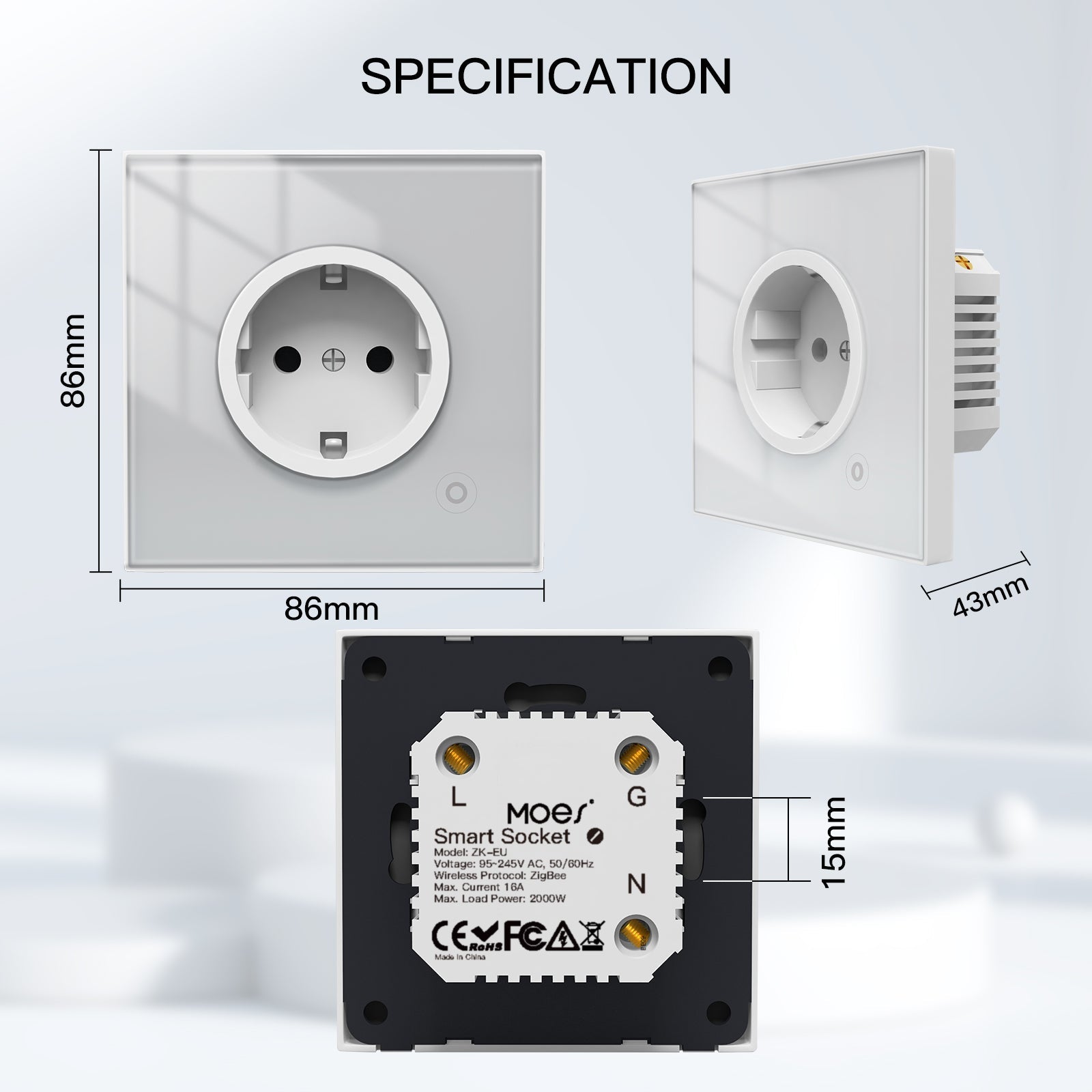 LumiMuse ZigBee Smart Wall Socket Glass Panel Power Monitor Hub Required