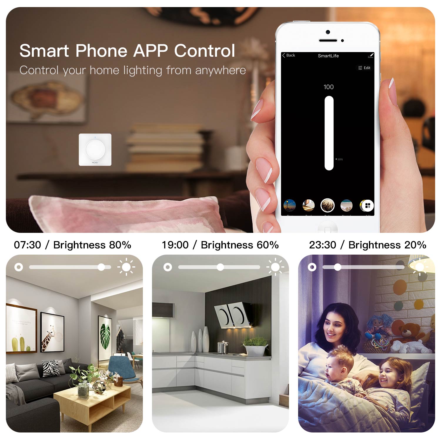 WiFi Smart Light Dimmer Rotary Switch Schedule Timer Brightness Memory EU