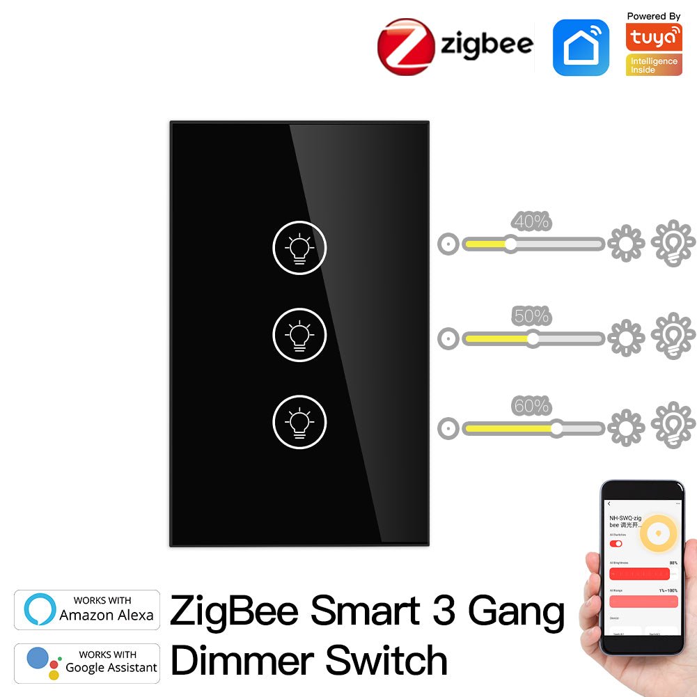 ZigBee Smart Dimmer Switch, Multi-gang Smart Light Dimmer Switch, US Single Pole Neutral Wire Required