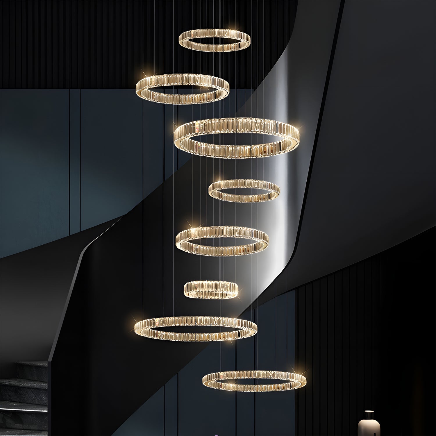 Oversized 8-Tiered Rings Crystal Chandelier | LumiMuse