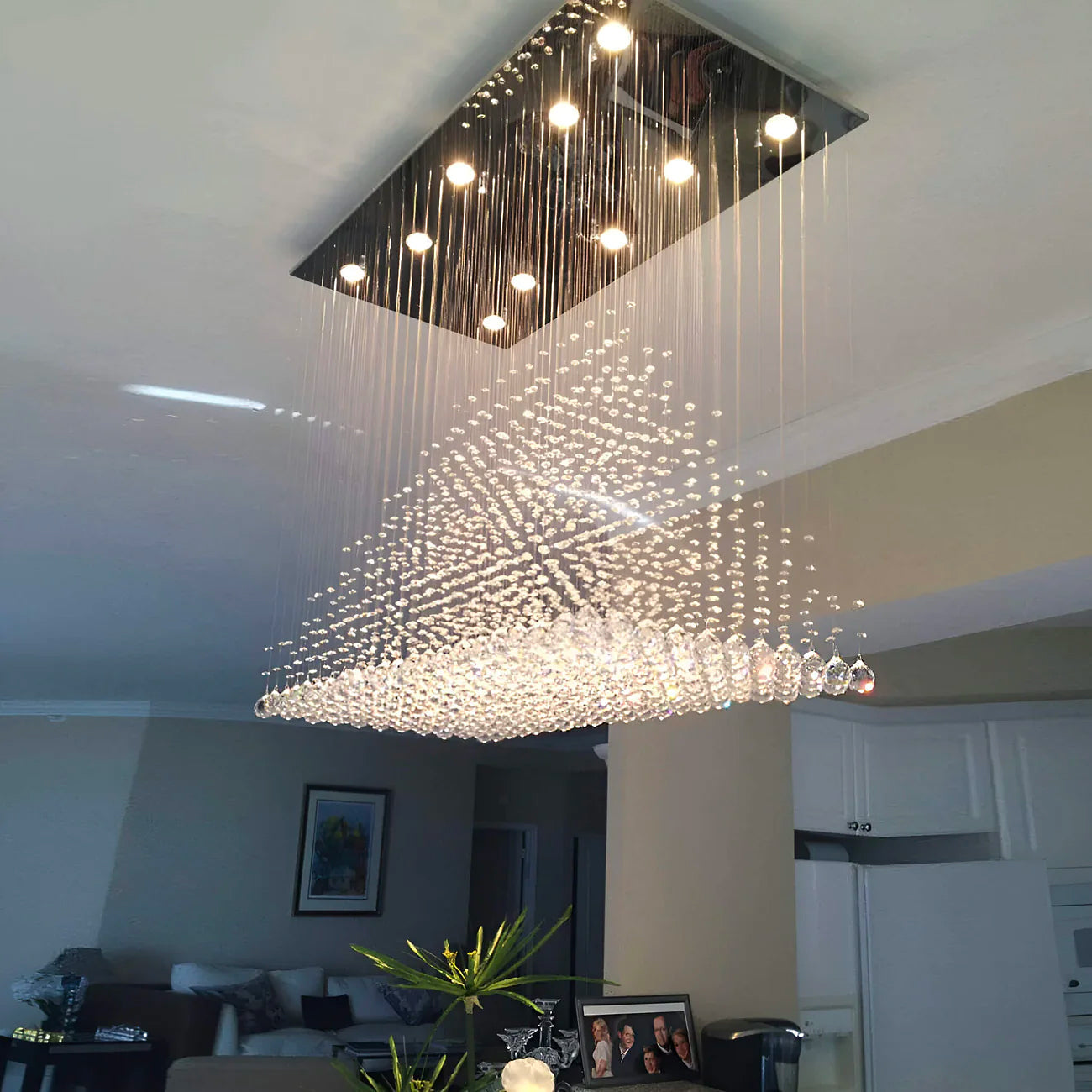 Rectangular Base Pyramid Raindrop Crystal Ceiling Lights | LumiMuse