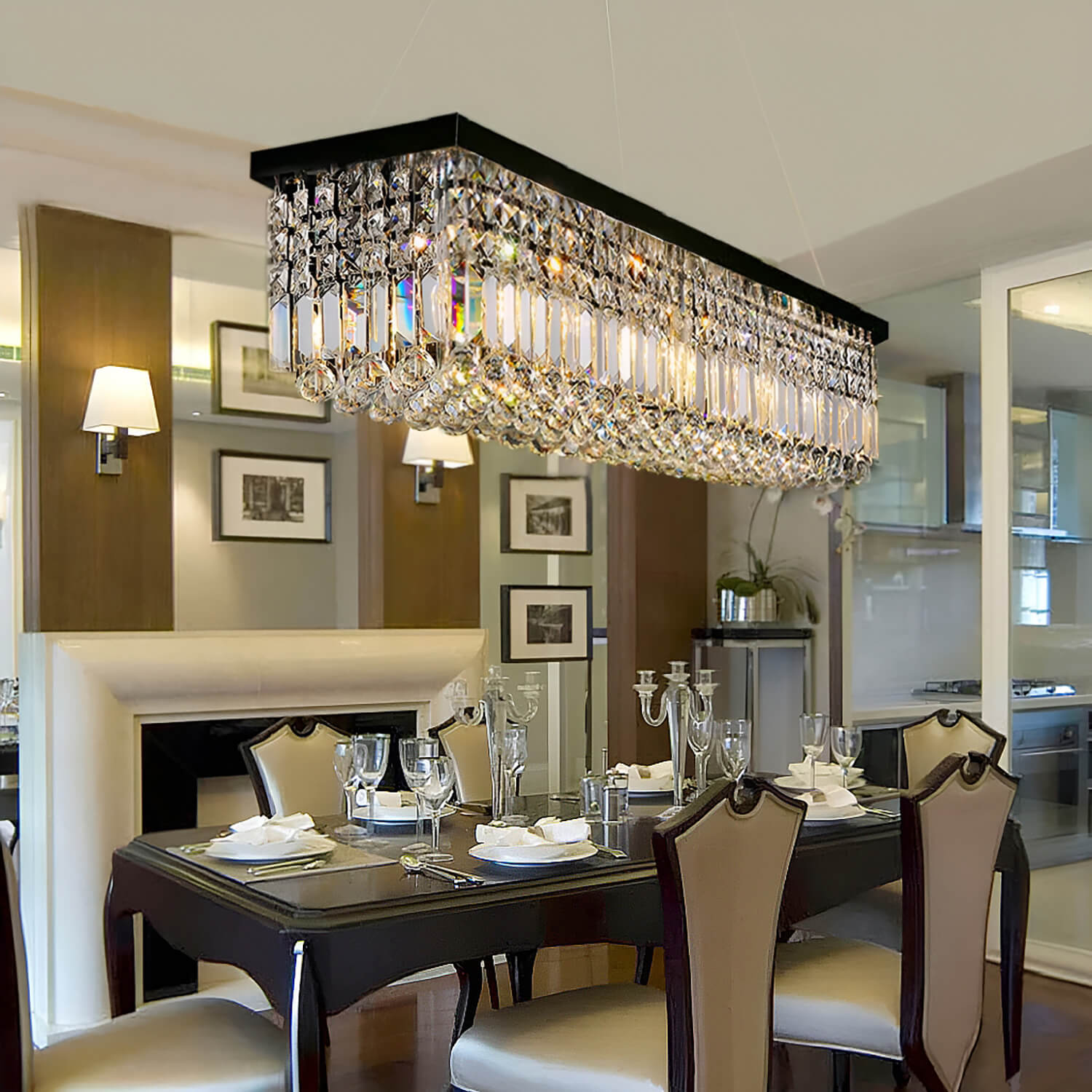 Rectangular Crystal Chandelier - Dining Room Crystal Chandeliers | LumiMuse