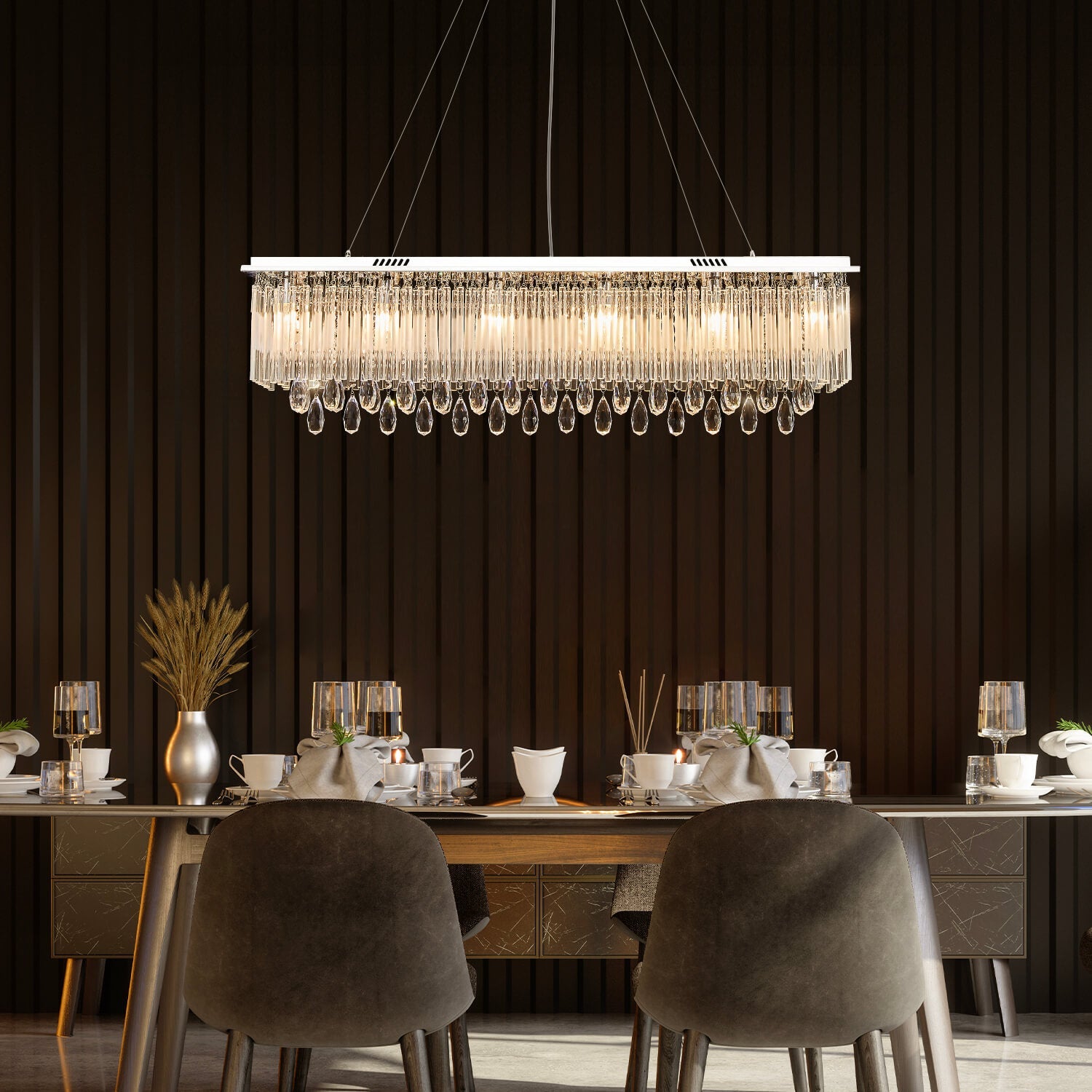 Rectangular Frosted Crystal Chandelier | LumiMuse