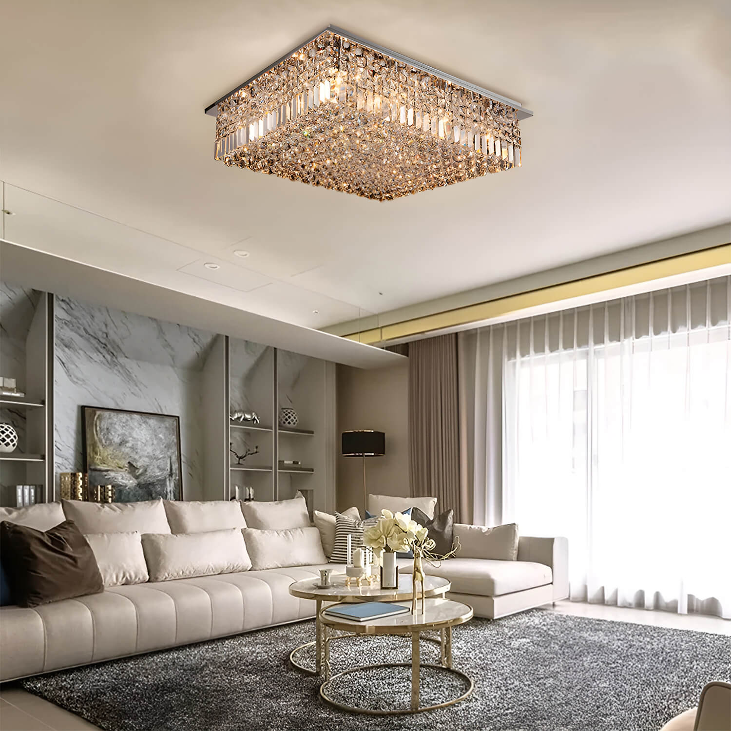 Rectangular Raindrop Crystal Living Room Chandelier Ceiling Lights ...