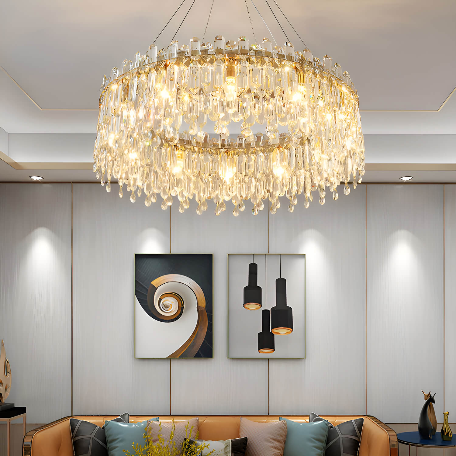 Round Linear Crystal Chandelier | Lumimuse