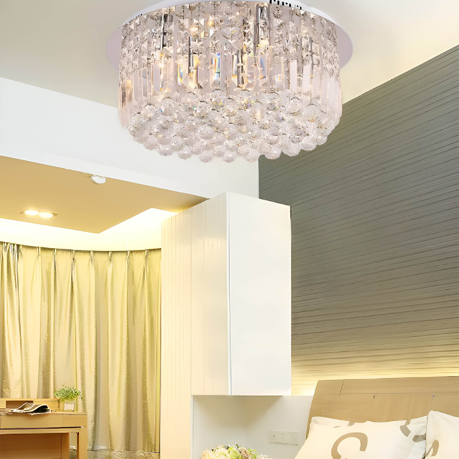 Round Shaped Raindrop Crystal Chandelier Ceiling Lights | LumiMuse