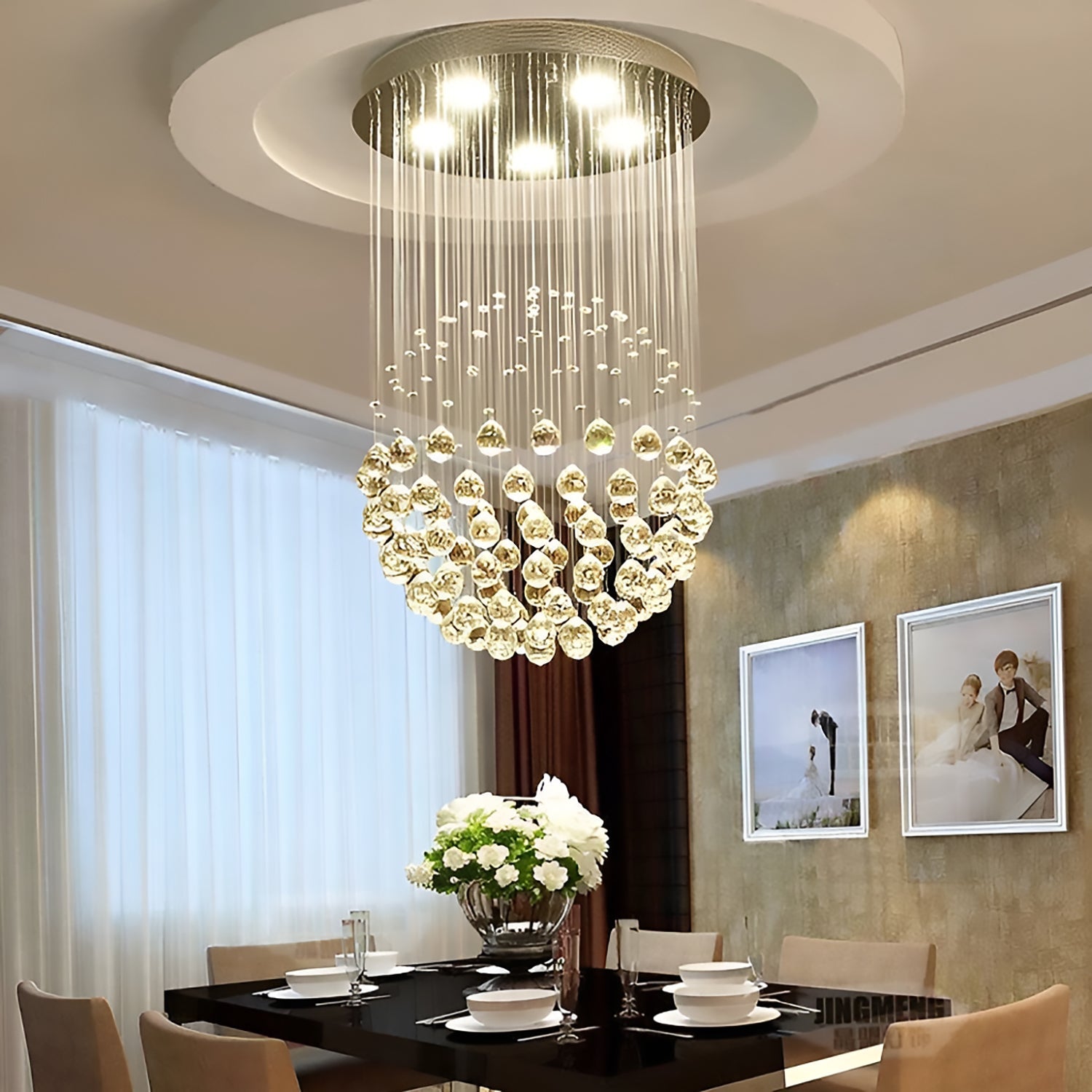 Sphere Raindrop Crystal Chandelier Ceiling Lights - Dining Room | LumiMuse