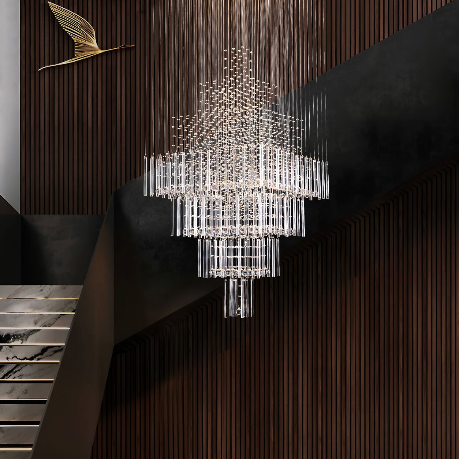 Square Floating Castle Raindrop Crystal Chandelier | LumiMuse