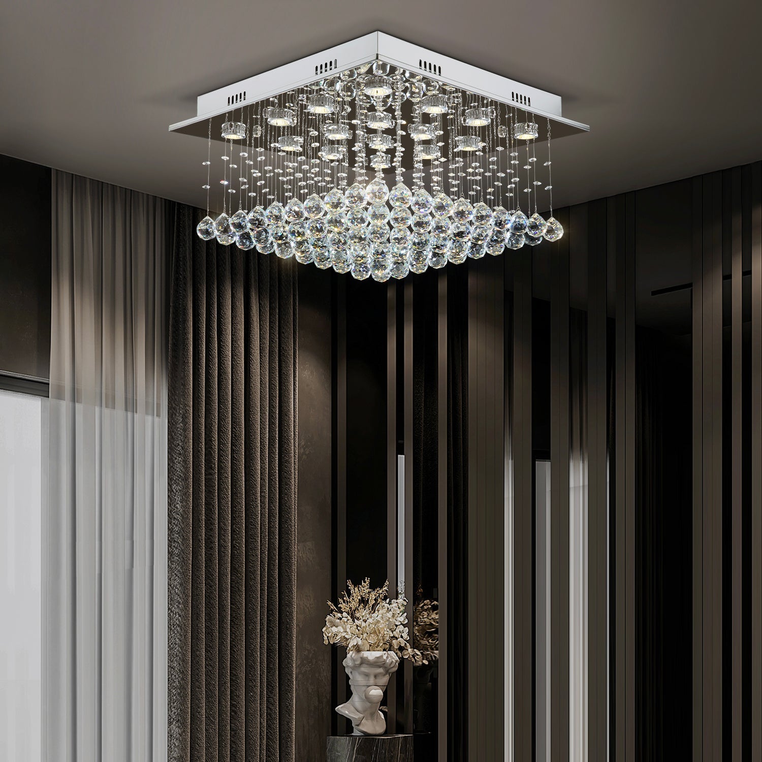 Square Low Ceiling Raindrop Crystal Chandelier | LumiMuse