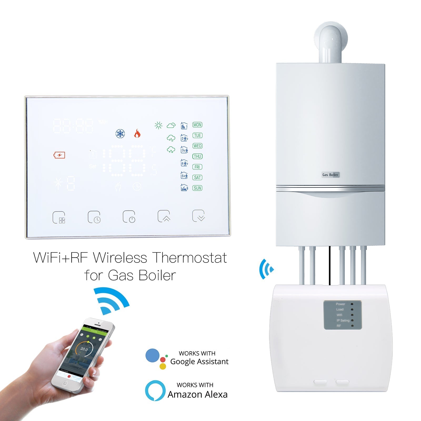 WiFi RF Programmable Thermostat  Smart Wall-hung Temperature Controller Wireless RF Receiver for Water/ Electric/ Gas Boiler Floor Heating