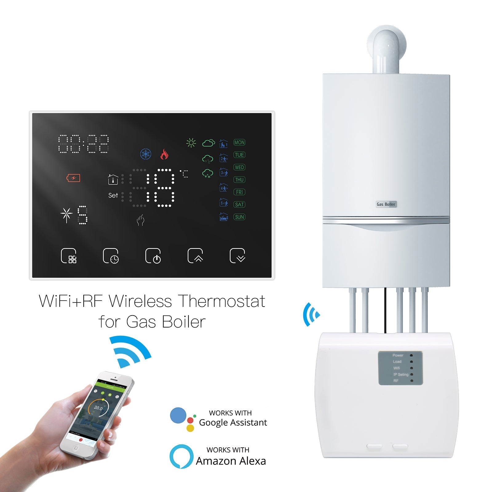 WiFi RF Programmable Thermostat  Smart Wall-hung Temperature Controller Wireless RF Receiver for Water/ Electric/ Gas Boiler Floor Heating