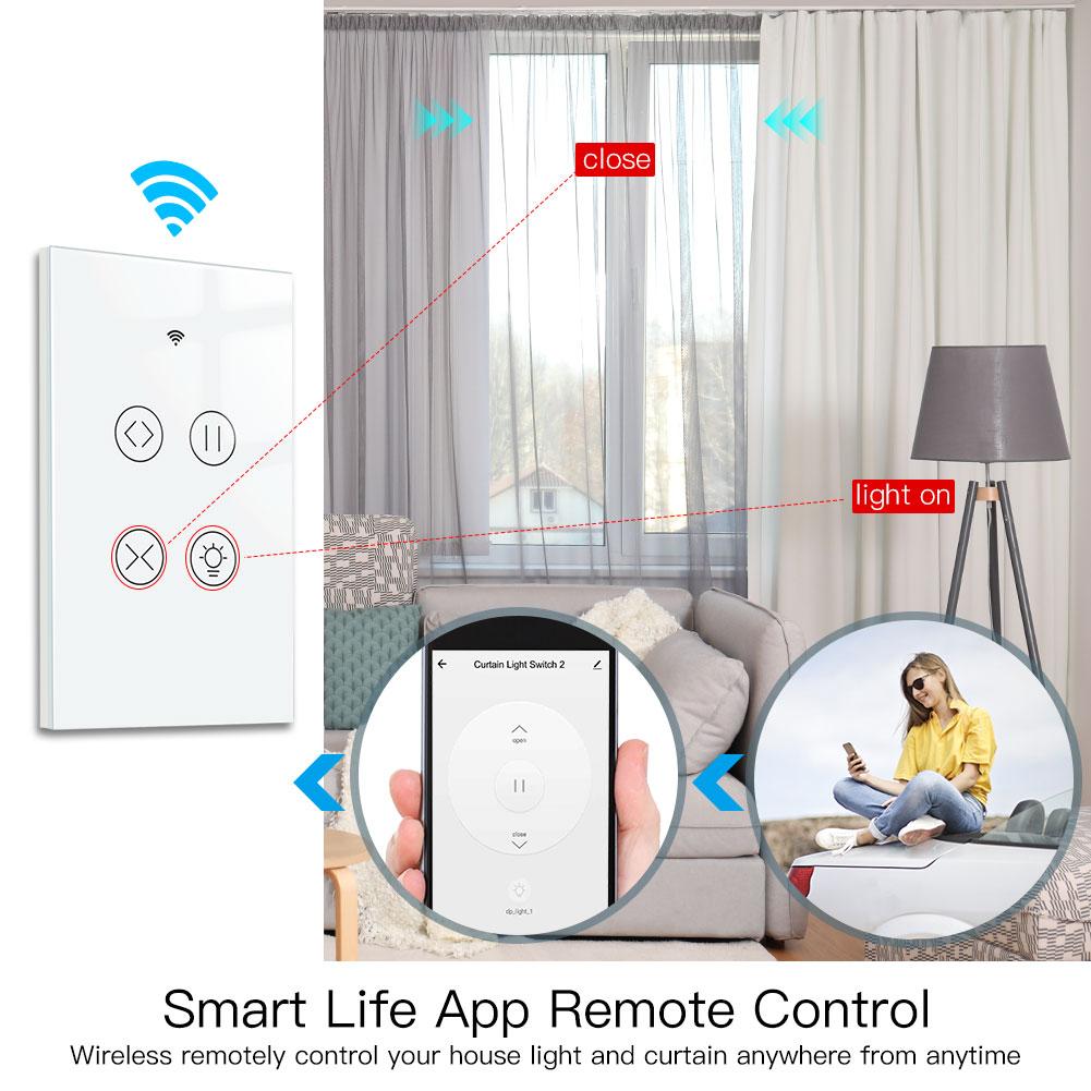 WiFi Curtain Light Switch RF433 Smart Glass Panel Curtain Light Touch Switch Single Pole Neutral Wire Required US