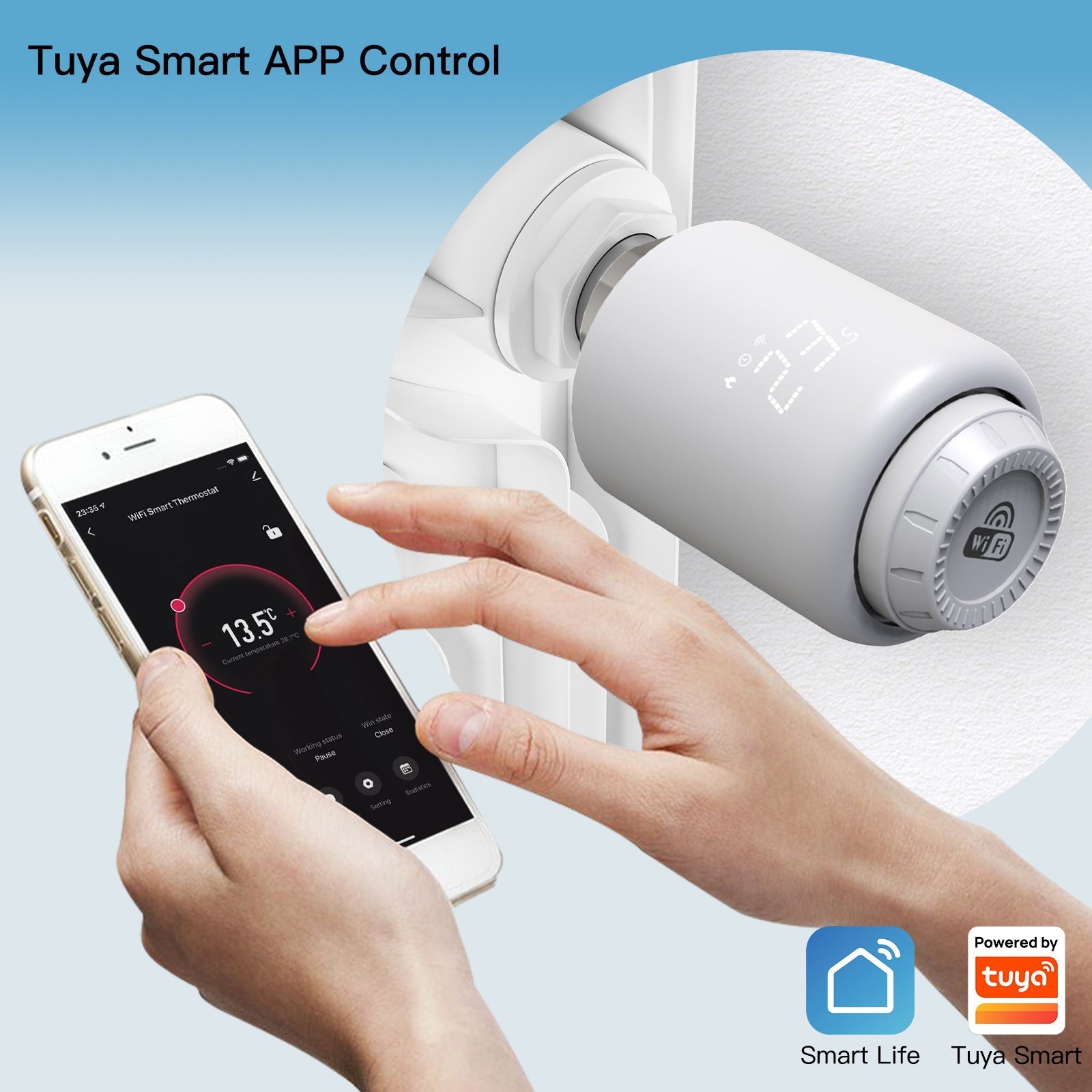 WiFi Smart Thermostatic Radiator Valve Anti-scale Mode Rotatable Screen Digital Heating TRV