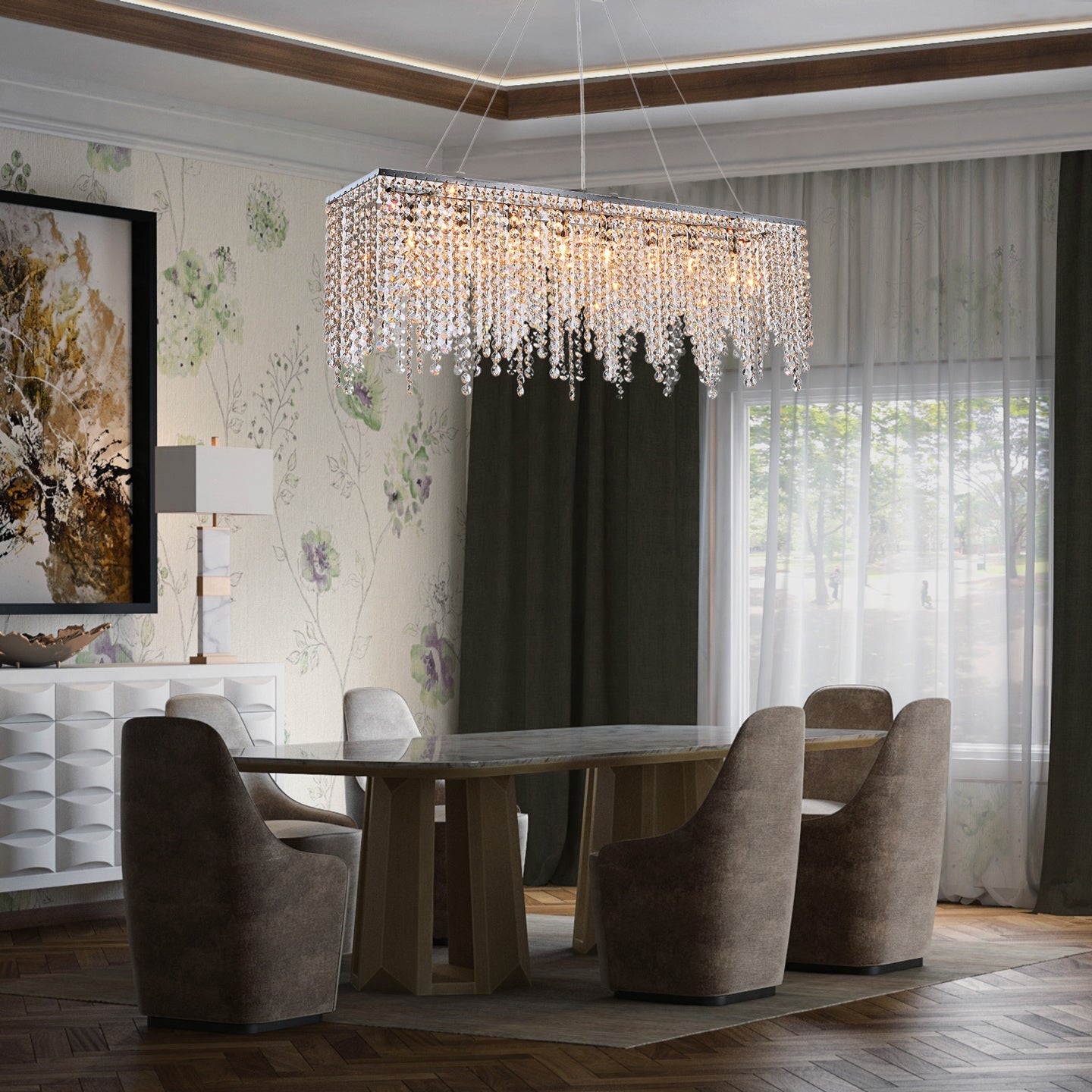 Linear Island Chandelier Crystal Pendant Light | LumiMuse