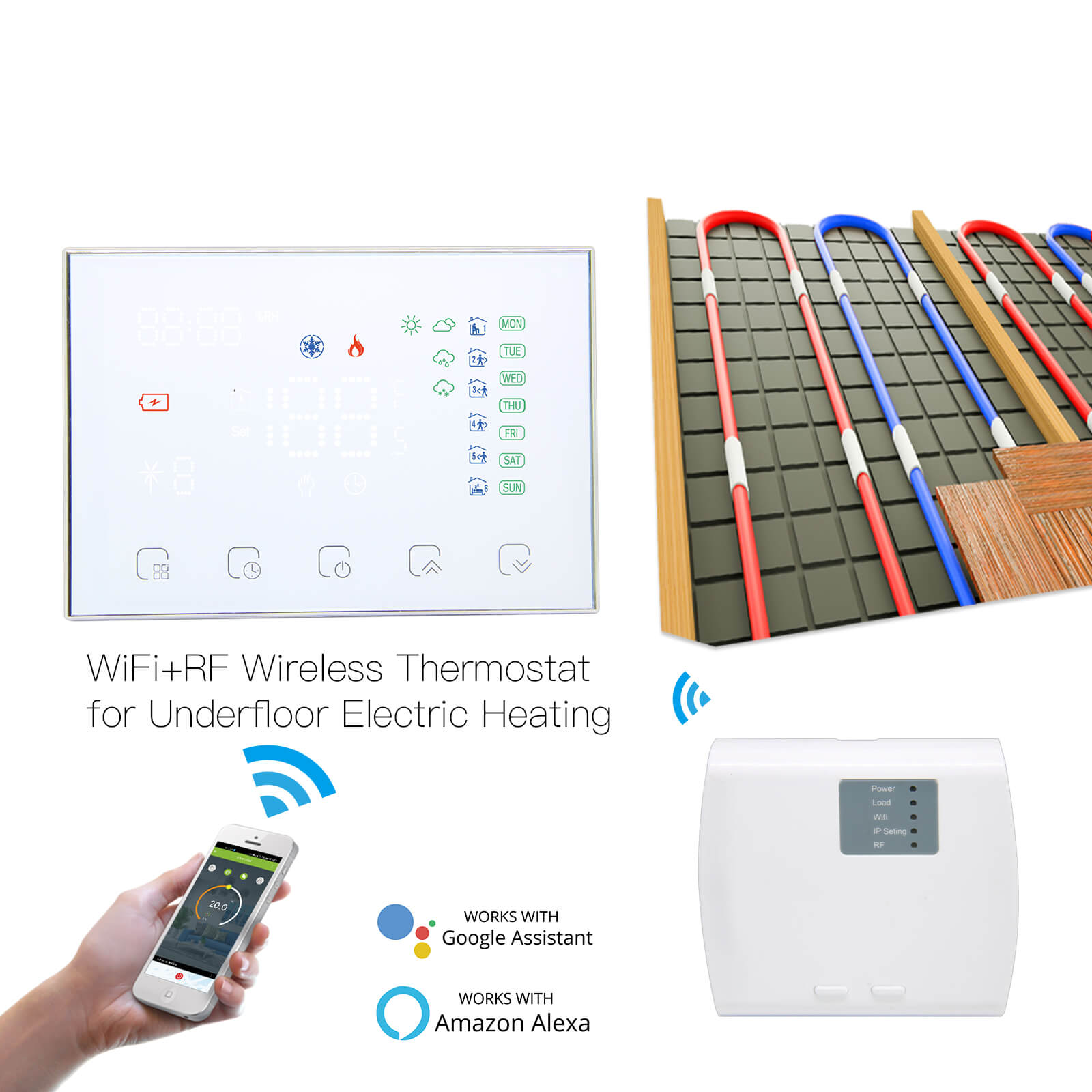 WiFi RF Programmable Thermostat  Smart Wall-hung Temperature Controller Wireless RF Receiver for Water/ Electric/ Gas Boiler Floor Heating