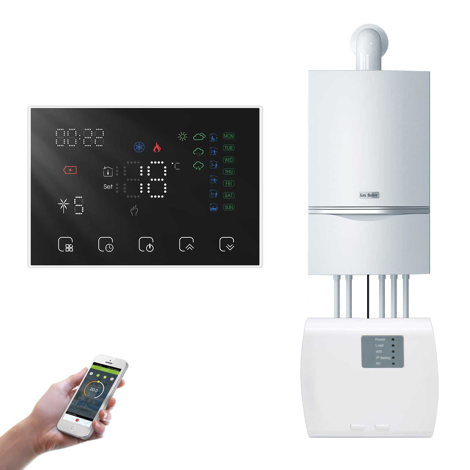 WiFi RF Programmable Thermostat  Smart Wall-hung Temperature Controller Wireless RF Receiver for Water/ Electric/ Gas Boiler Floor Heating