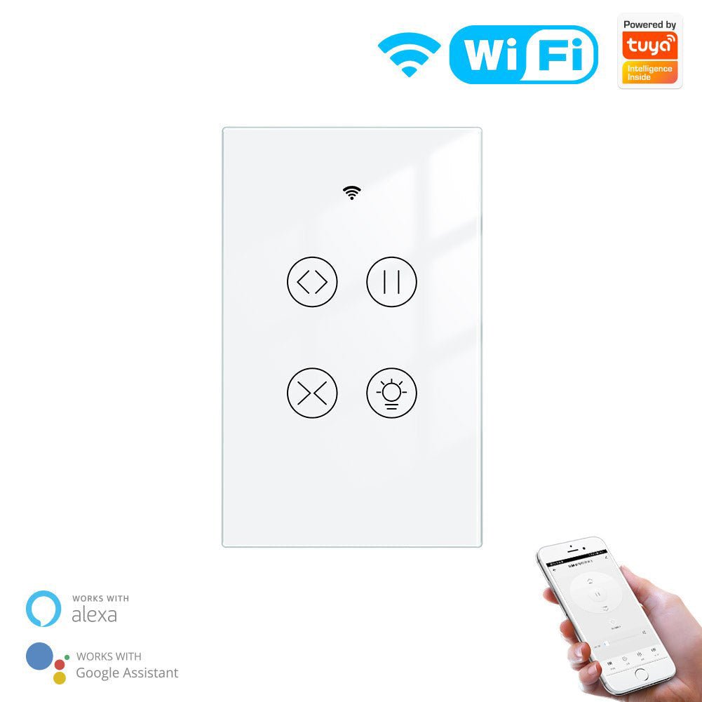 WiFi Curtain Light Switch RF433 Smart Glass Panel Curtain Light Touch Switch Single Pole Neutral Wire Required US