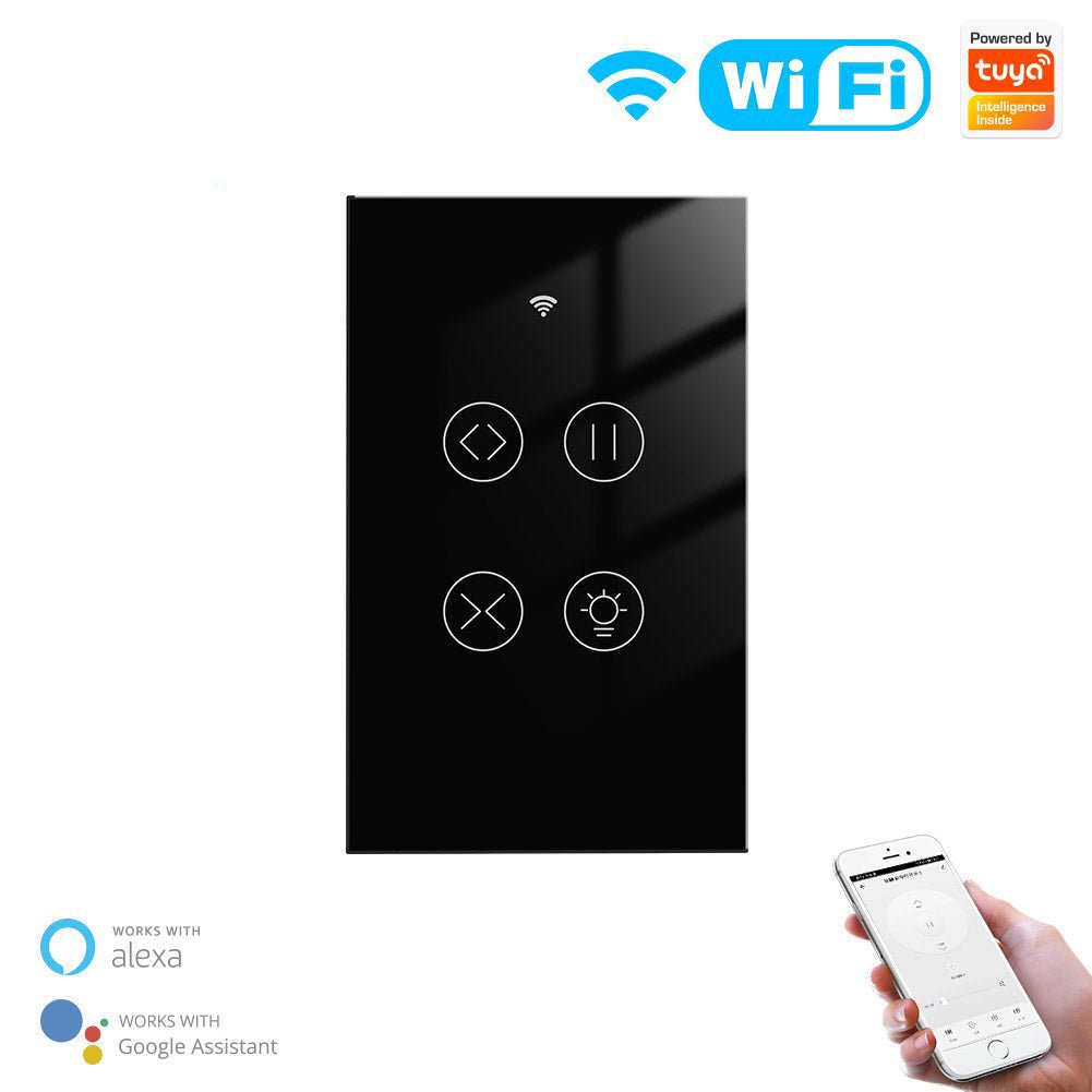 WiFi Curtain Light Switch RF433 Smart Glass Panel Curtain Light Touch Switch Single Pole Neutral Wire Required US