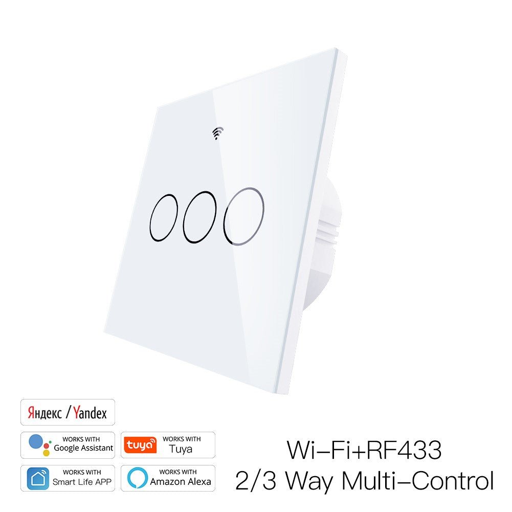 WiFi RF433 Smart Touch Light Switch 1/2/3/4 Gang 2 Way Multi-Control Neutral Wire Required EU