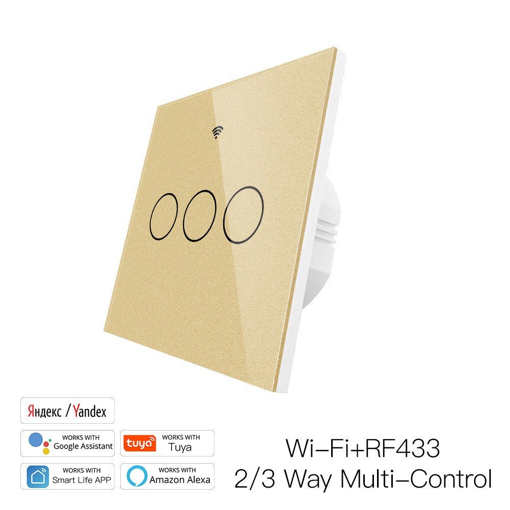 WiFi RF433 Smart Touch Light Switch 1/2/3/4 Gang 2 Way Multi-Control Neutral Wire Required EU