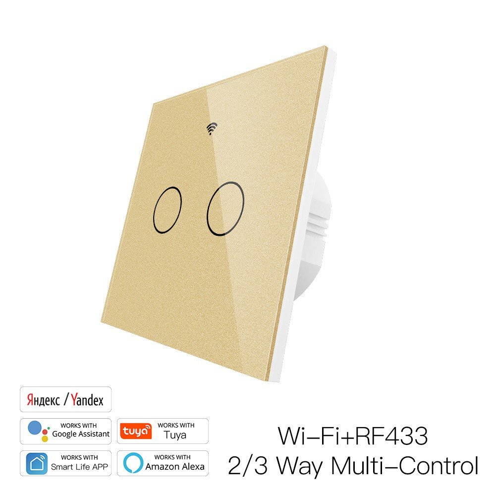 WiFi RF433 Smart Touch Light Switch 1/2/3/4 Gang 2 Way Multi-Control Neutral Wire Required EU