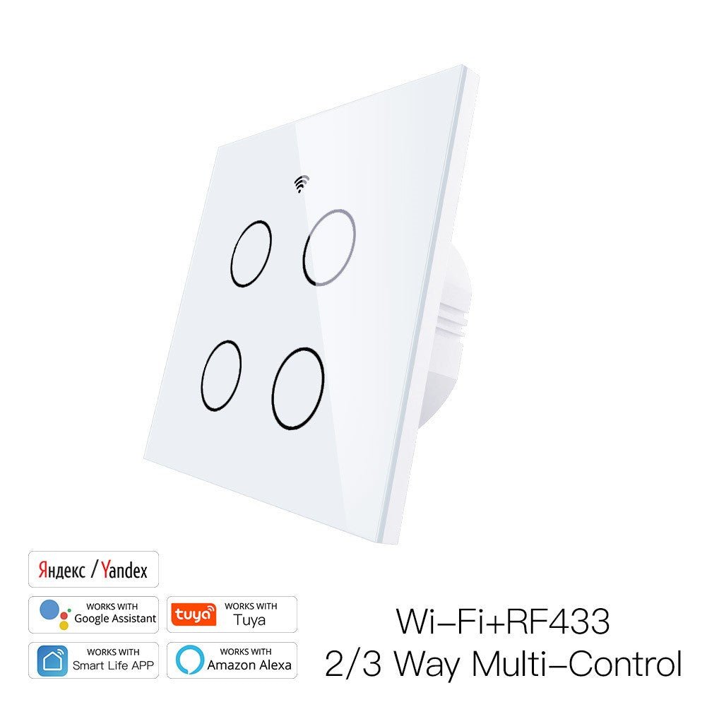 WiFi RF433 Smart Touch Light Switch 1/2/3/4 Gang 2 Way Multi-Control Neutral Wire Required EU