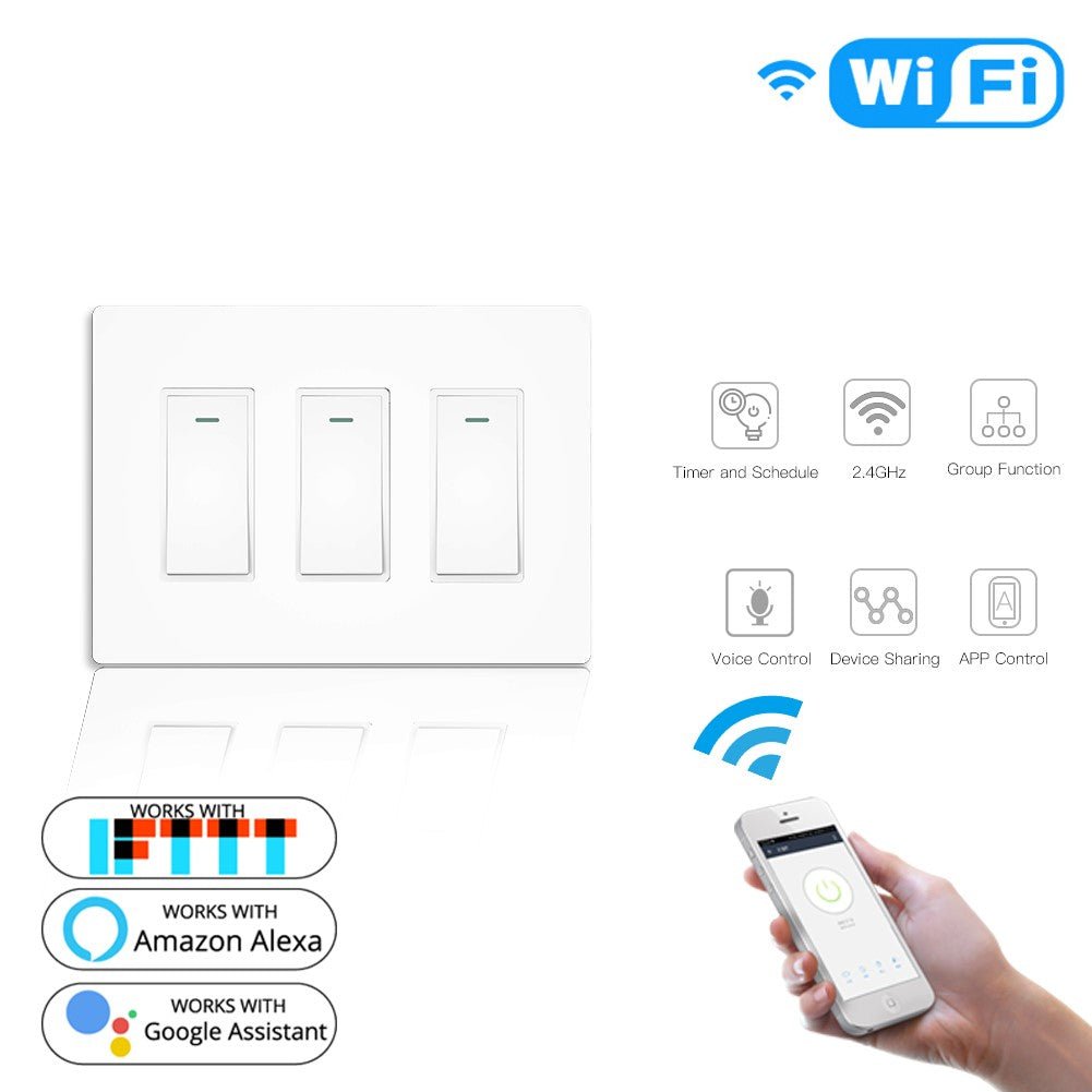 WiFi Smart In-Wall 2/3/4 Gang Light Push Button Switch US