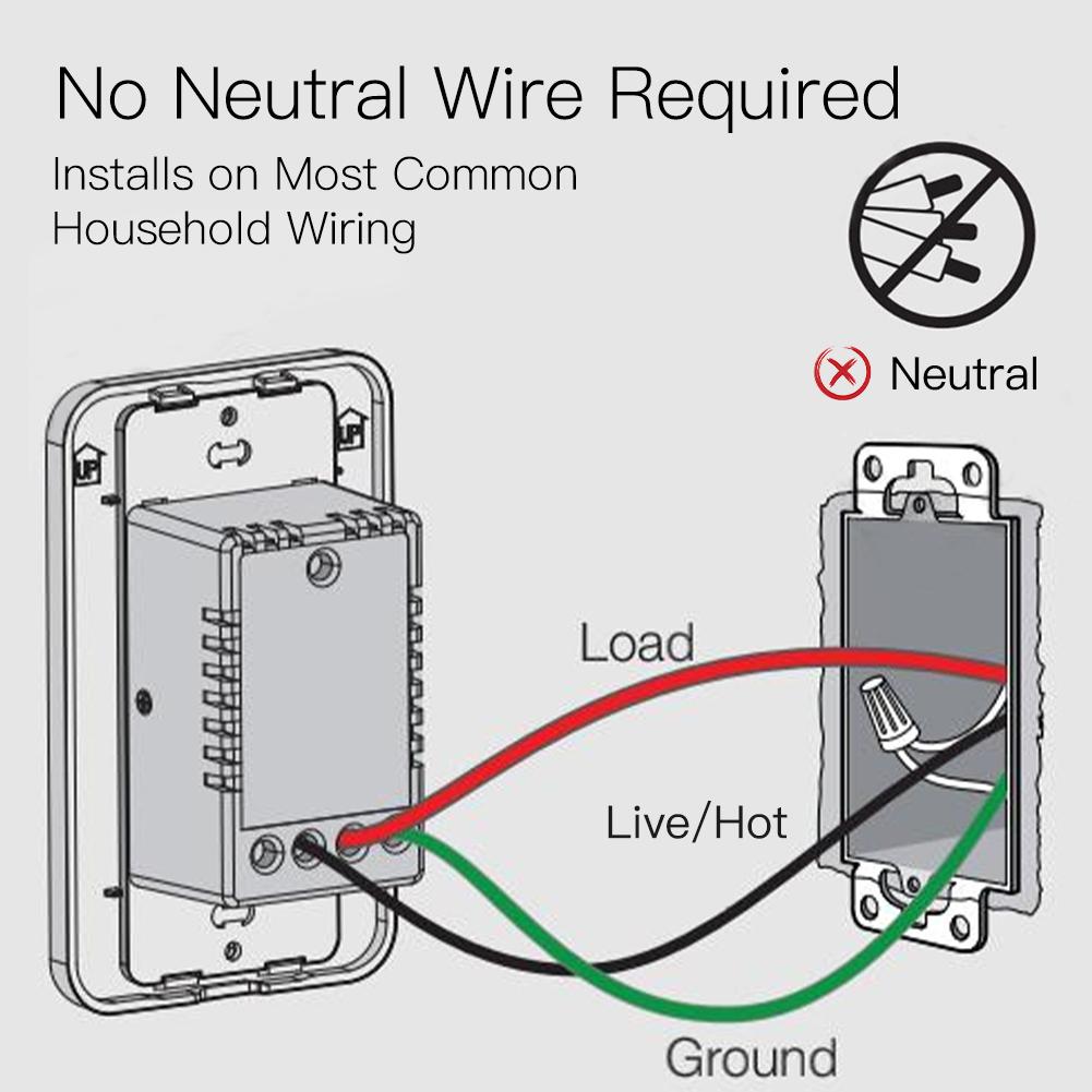 WiFi Smart Switch No Neutral, Push Button Switch, Single Pole 100-120V,  Wire Required No Capacitor US