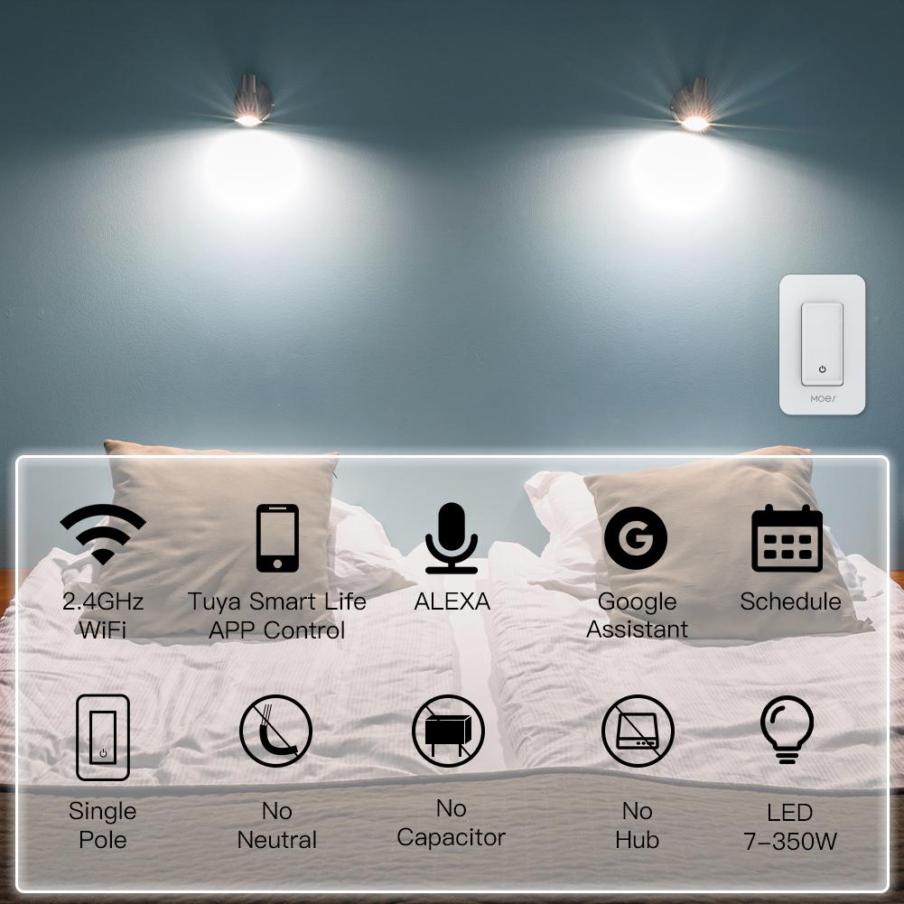 WiFi Smart Switch No Neutral, Push Button Switch, Single Pole 100-120V,  Wire Required No Capacitor US