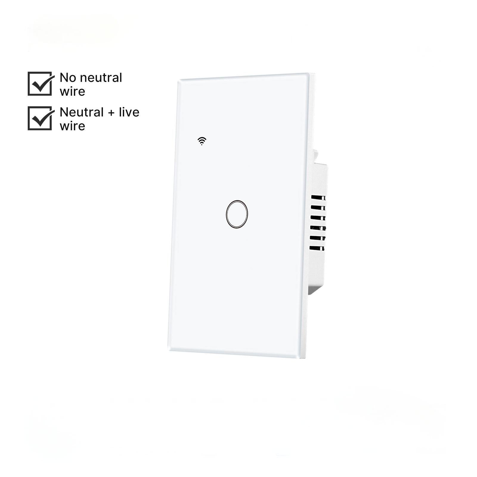 WiFi Smart Light Switch Wall Touch Glass Switch No Neutral Wire Required US Standard