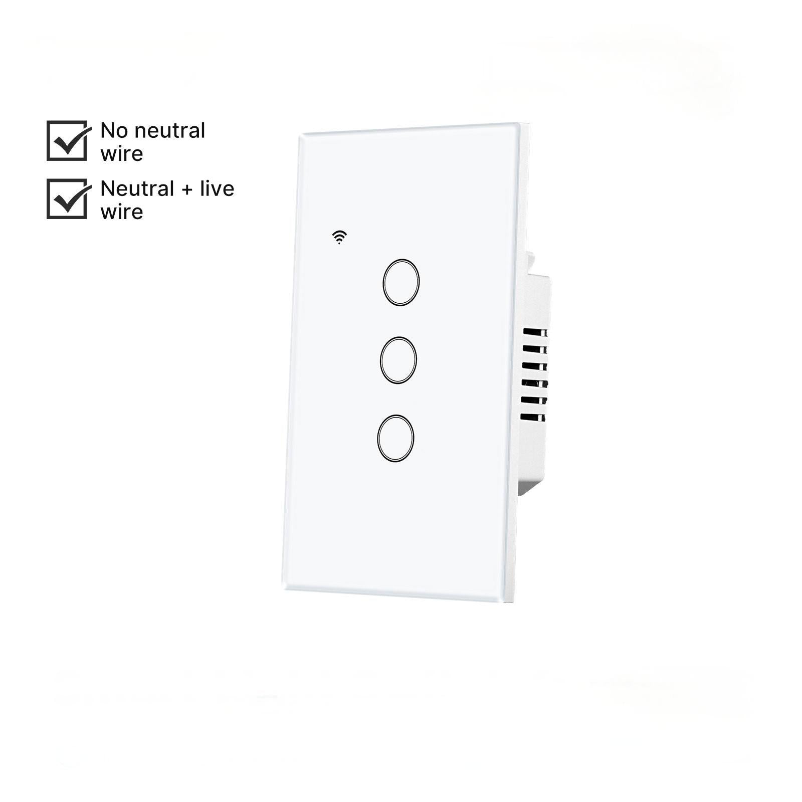 WiFi Smart Light Switch Wall Touch Glass Switch No Neutral Wire Required US Standard