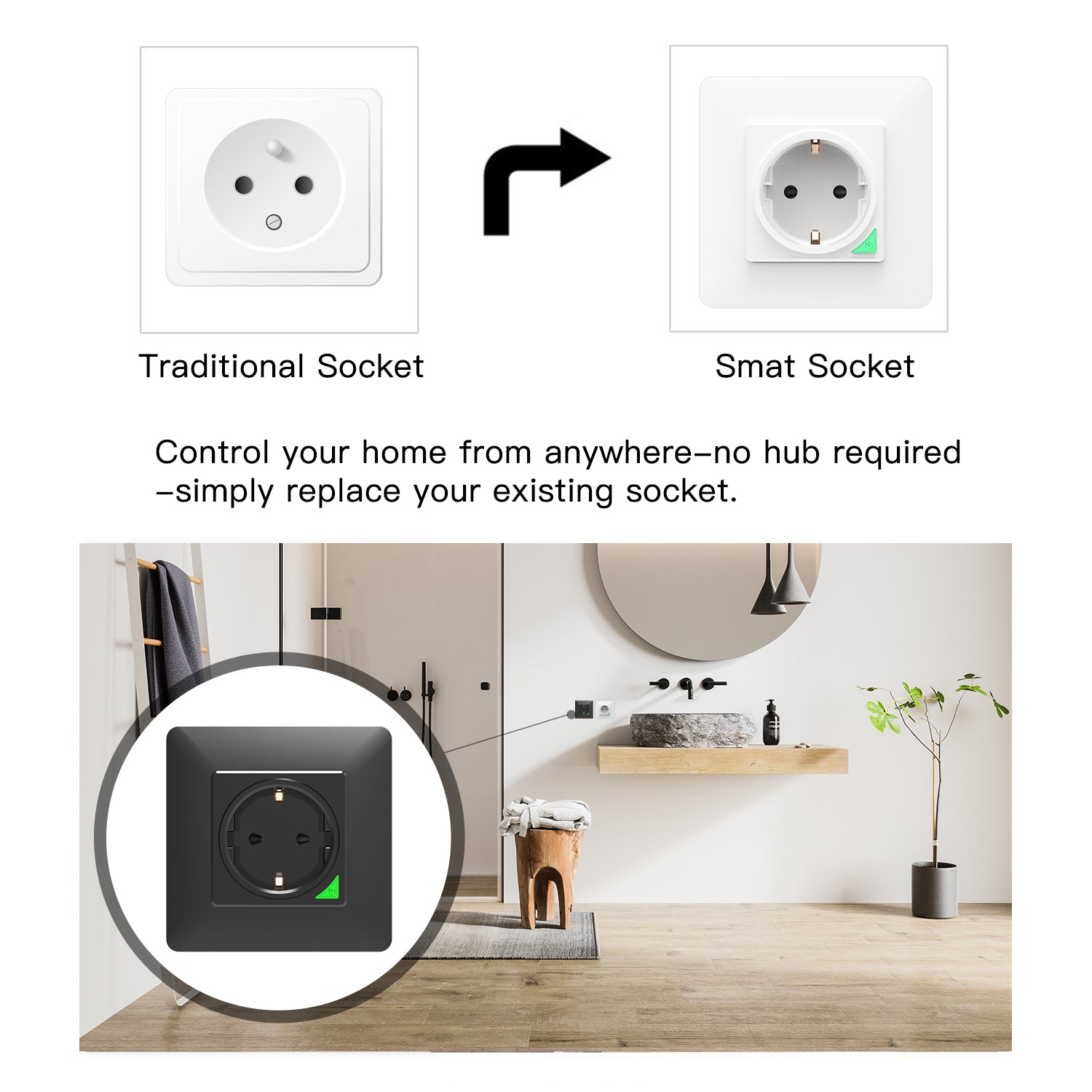 WiFi Smart Light Wall Switch Socket Outlet Push Button EU Version